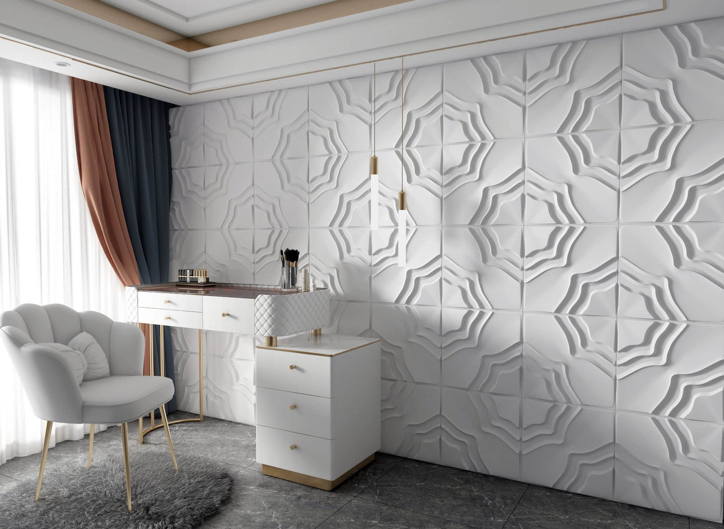 3D Wall Panels - Traditional Abstract Paintable White PVC Wall Paneling for Interior Wall Decor, 19.7 in x 19.7 in, Covers 2.7 sq. ft. - Single