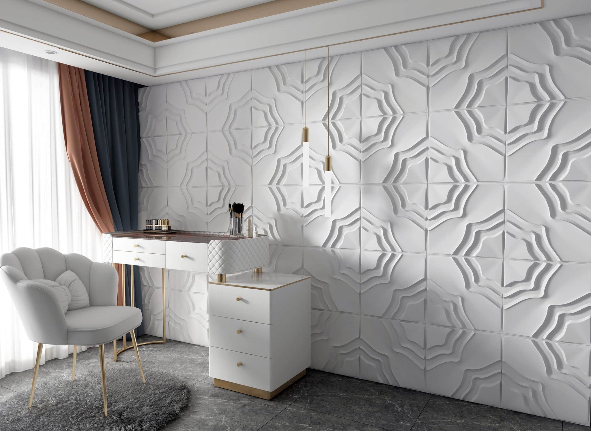 3D Wall Panels - Traditional Abstract Paintable White PVC Wall Paneling for Interior Wall Decor, 19.7 in x 19.7 in, Covers 2.7 sq. ft. - Single