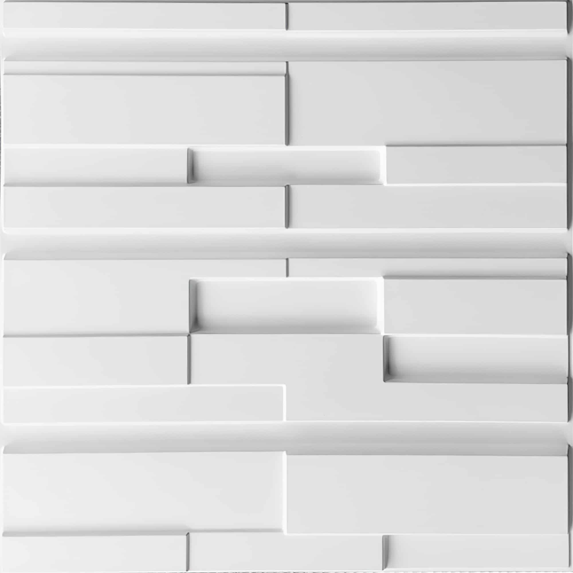 3D Wall Panels - Contemporary Bricks Paintable White PVC Wall Paneling for Interior Wall Decor, 19.7 in x 19.7 in, Covers 2.7 sq. ft. - Single