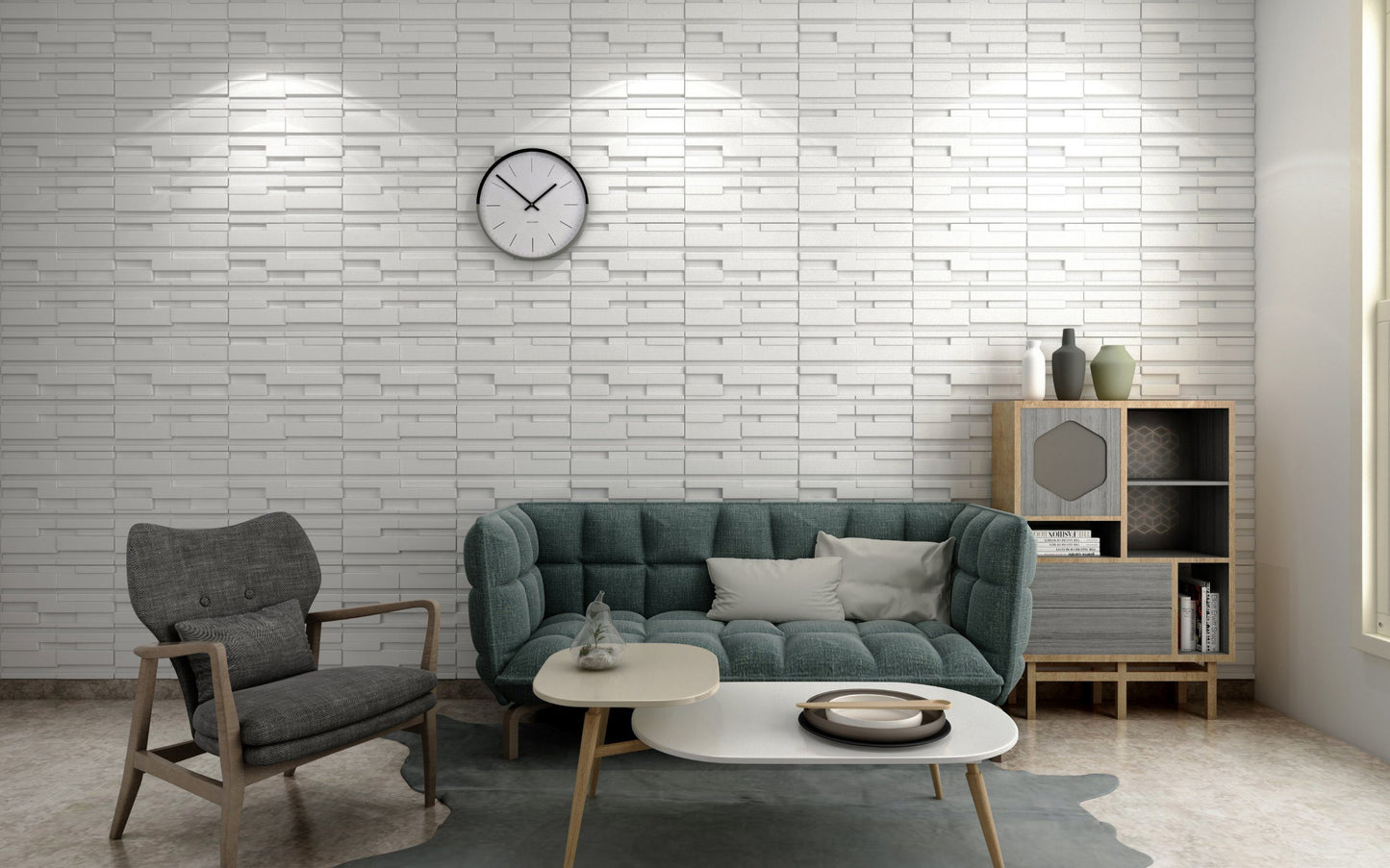 3D Wall Panels - Contemporary Bricks Paintable White PVC Wall Paneling for Interior Wall Decor, 19.7 in x 19.7 in, Covers 2.7 sq. ft. - Single