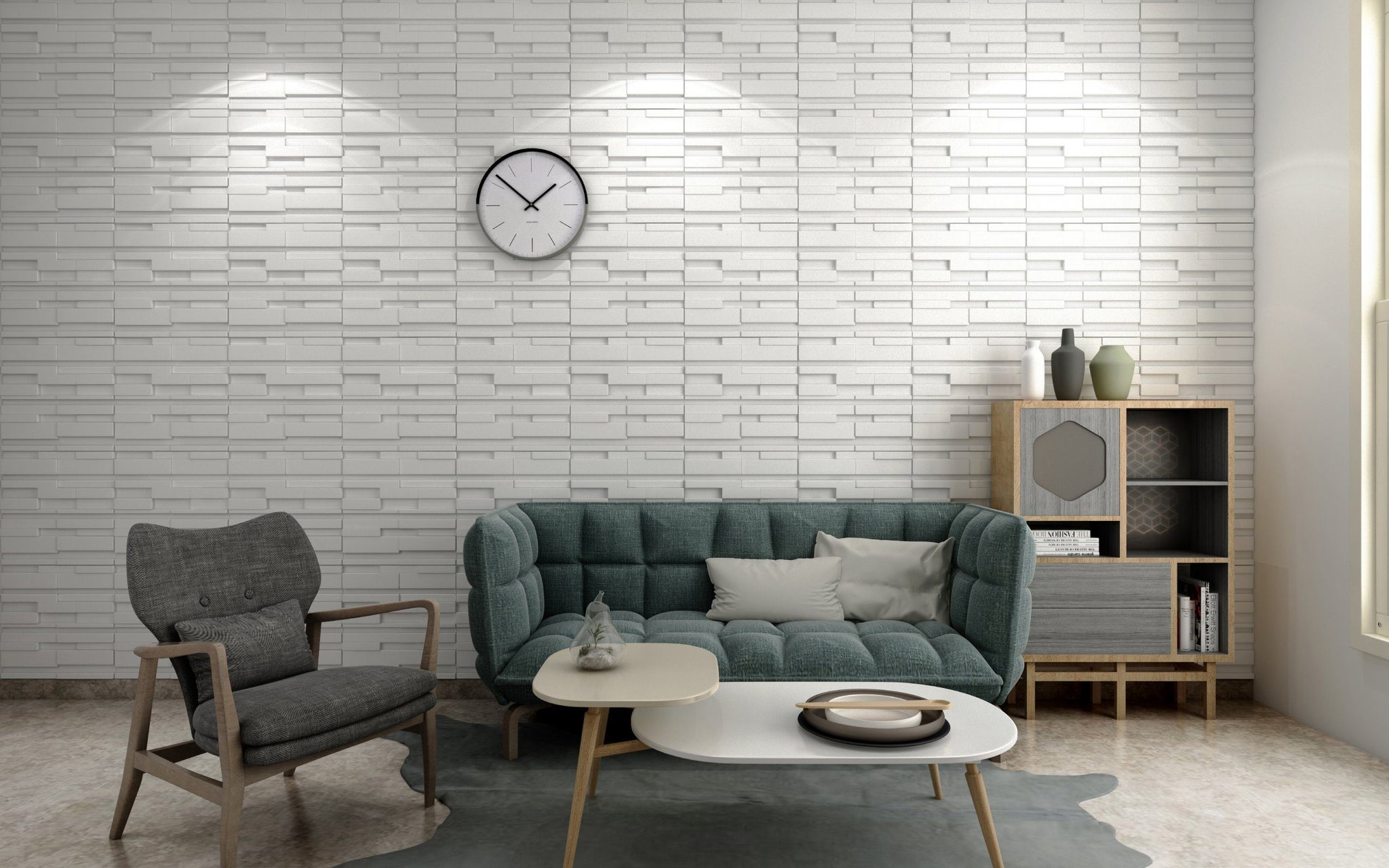 3D Wall Panels - Contemporary Bricks Paintable White PVC Wall Paneling for Interior Wall Decor, 19.7 in x 19.7 in, Covers 2.7 sq. ft. - Single