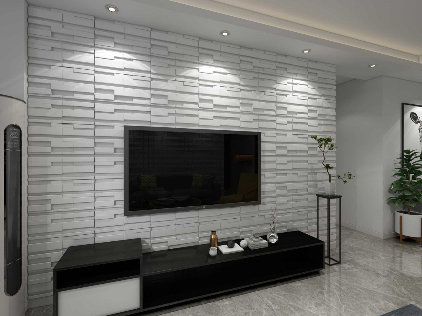 3D Wall Panels - Contemporary Bricks Paintable White PVC Wall Paneling for Interior Wall Decor, 19.7 in x 19.7 in, Covers 2.7 sq. ft. - Single