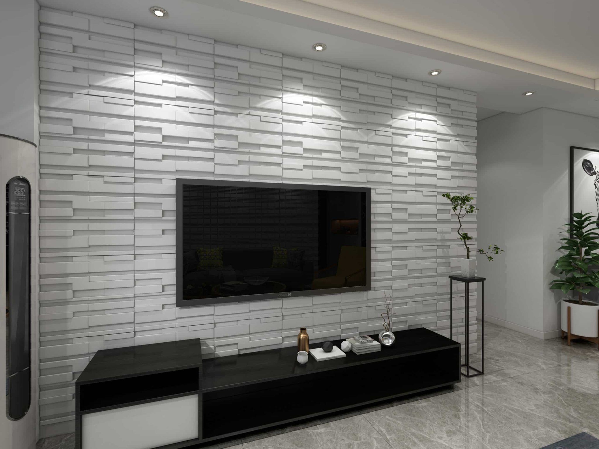 3D Wall Panels - Contemporary Bricks Paintable White PVC Wall Paneling for Interior Wall Decor, 19.7 in x 19.7 in, Covers 2.7 sq. ft. - Single