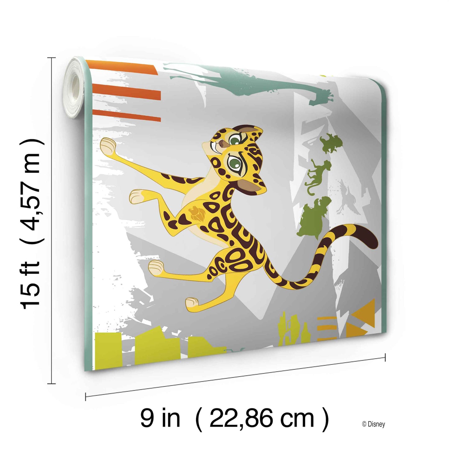 Prepasted Wallpaper Border - Kids Animals Green, Yellow, Grey, Brown Wall Border Retro Design, Roll 15 ft X 9 in (4.57m X 22.86cm)