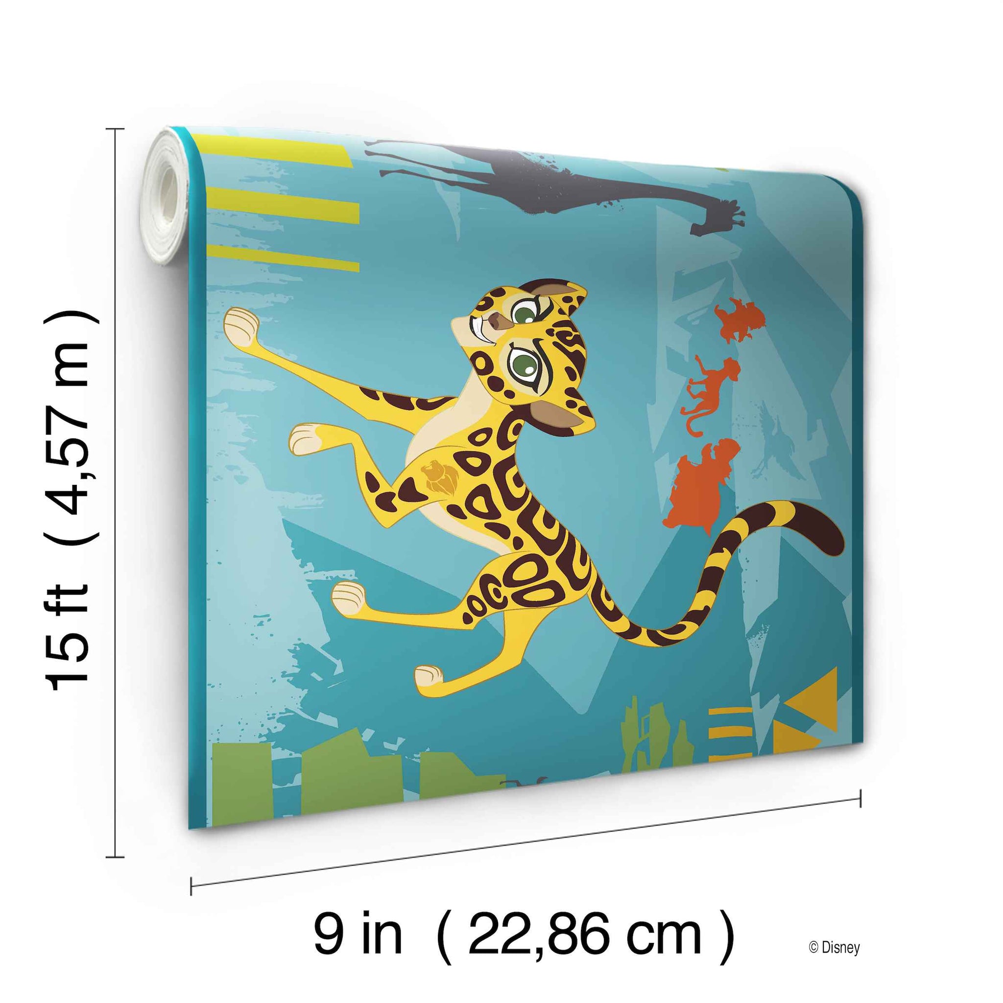 Prepasted Wallpaper Border - Kids Animals Yellow, Green, Red, Blue Wall Border Retro Design, Roll 15 ft X 9 in (4.57m X 22.86cm)