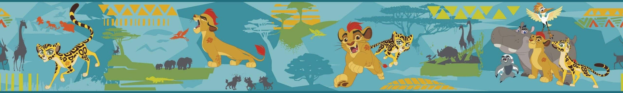 Prepasted Wallpaper Border - Kids Animals Yellow, Green, Red, Blue Wall Border Retro Design, Roll 15 ft X 9 in (4.57m X 22.86cm)