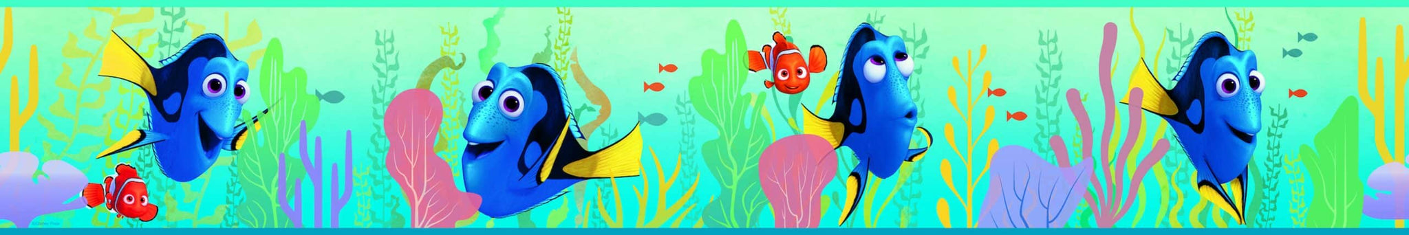 Prepasted Wallpaper Border - Kids Sea World Blue, Green, Yellow, Purple Wall Border Retro Design, Roll 15 ft X 6 in (4.57m X 15.24cm)