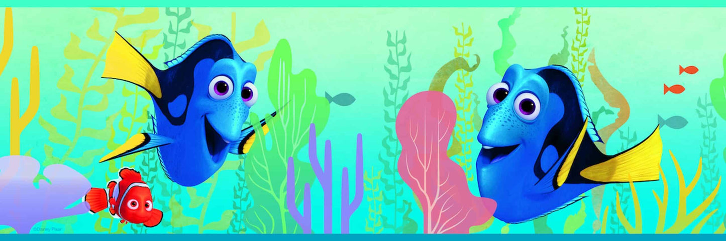 Prepasted Wallpaper Border - Kids Sea World Blue, Green, Yellow, Purple Wall Border Retro Design, Roll 15 ft X 6 in (4.57m X 15.24cm)