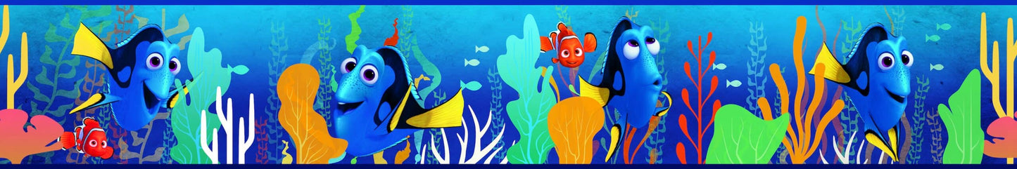 Prepasted Wallpaper Border - Kids Sea World Blue, Green, Orange, Yellow Wall Border Retro Design, Roll 15 ft X 6 in (4.57m X 15.24cm)