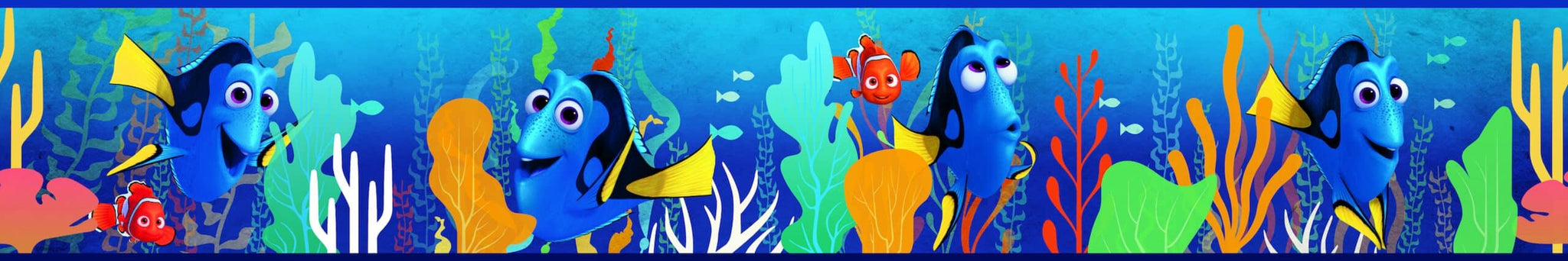 Prepasted Wallpaper Border - Kids Sea World Blue, Green, Orange, Yellow Wall Border Retro Design, Roll 15 ft X 6 in (4.57m X 15.24cm)