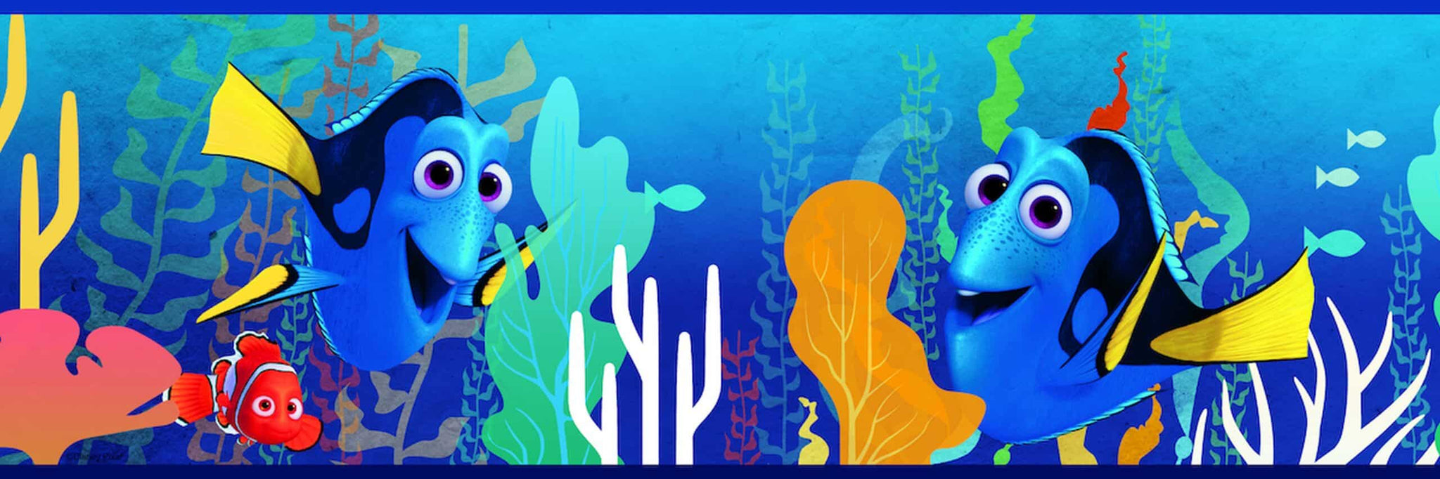 Prepasted Wallpaper Border - Kids Sea World Blue, Green, Orange, Yellow Wall Border Retro Design, Roll 15 ft X 6 in (4.57m X 15.24cm)