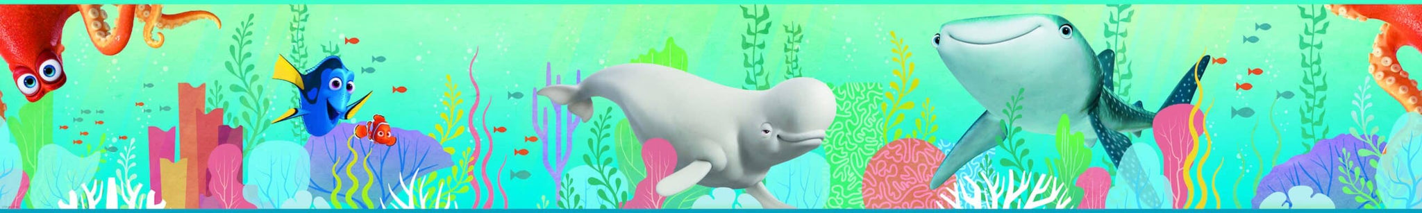 Prepasted Wallpaper Border - Kids Sea World Blue, Green, White, Yellow Wall Border Retro Design, Roll 15 ft X 9 in (4.57m X 22.86cm)