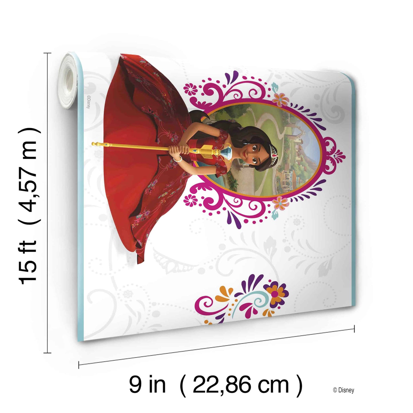 Prepasted Wallpaper Border - Kids Princess Elena Beige, Red, Yellow, Purple Wall Border Retro Design, Roll 15 ft X 9 in (4.57m X 22.86cm)