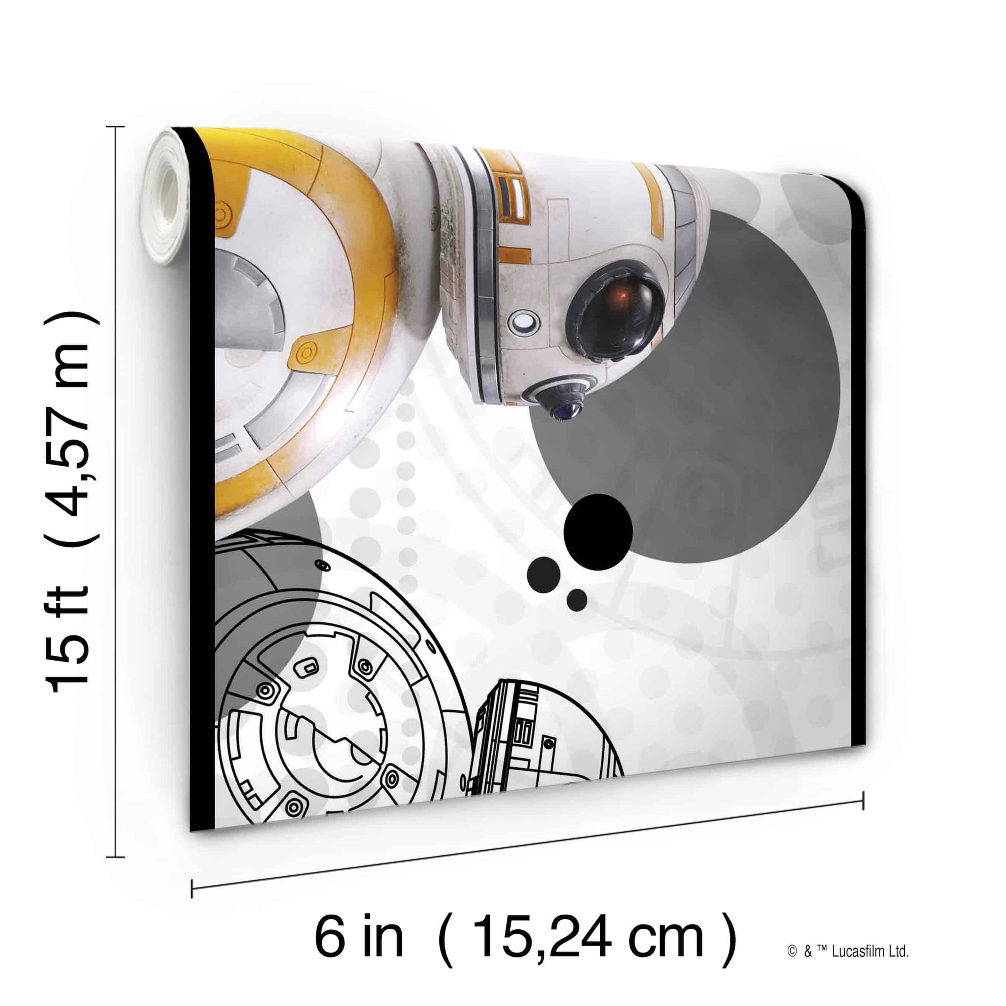 Prepasted Wallpaper Border - Kids Star Wars Beige, Black, Grey, Brown Wall Border Retro Design, Roll 15 ft X 6 in (4.57m X 15.24cm)