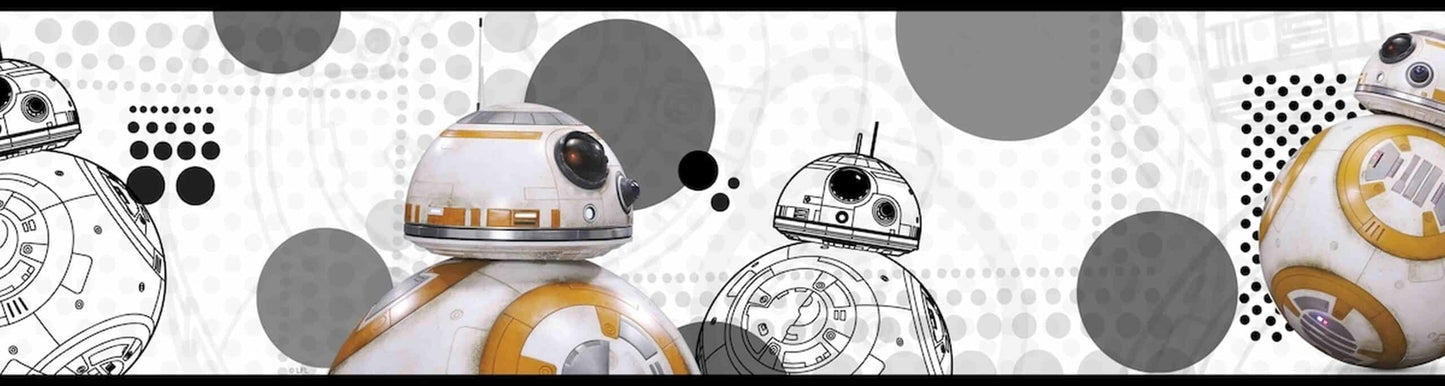 Prepasted Wallpaper Border - Kids Star Wars Beige, Black, Grey, Brown Wall Border Retro Design, Roll 15 ft X 6 in (4.57m X 15.24cm)