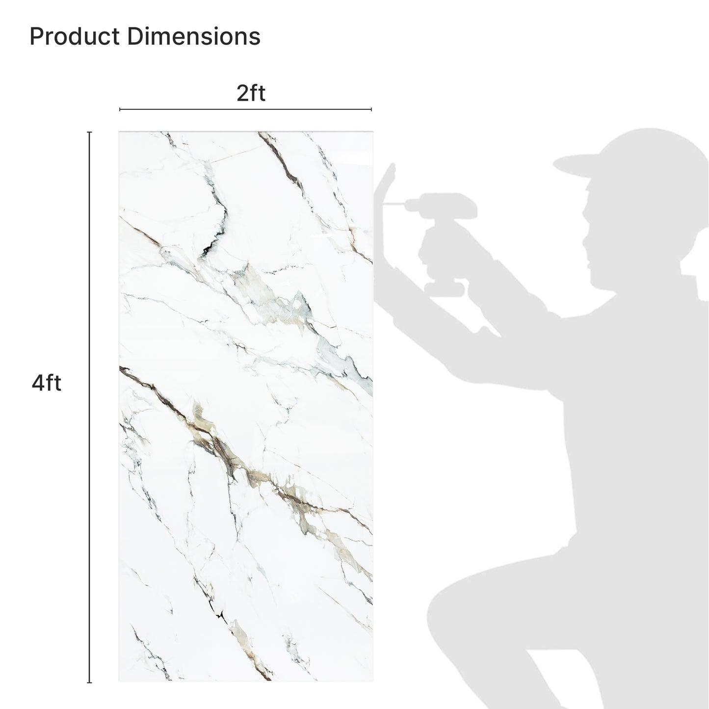 Faux Marble Wall Panels - 2 ft X 4 ft - Glossy, Waterproof Indoor Wall Cladding - White, Grey, Tan Veins