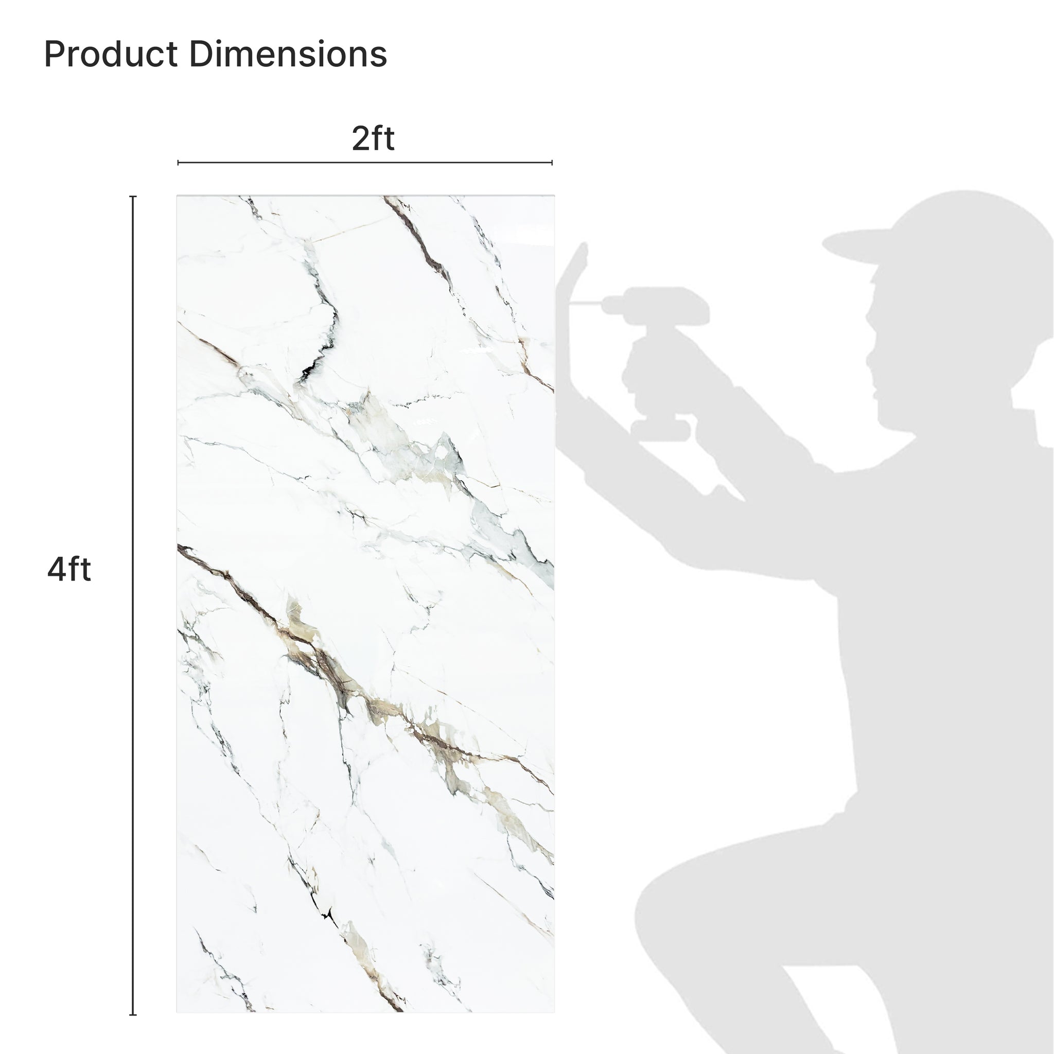 Faux Marble Wall Panels - 2 ft X 4 ft - Glossy, Waterproof Indoor Wall Cladding - White, Grey, Tan Veins