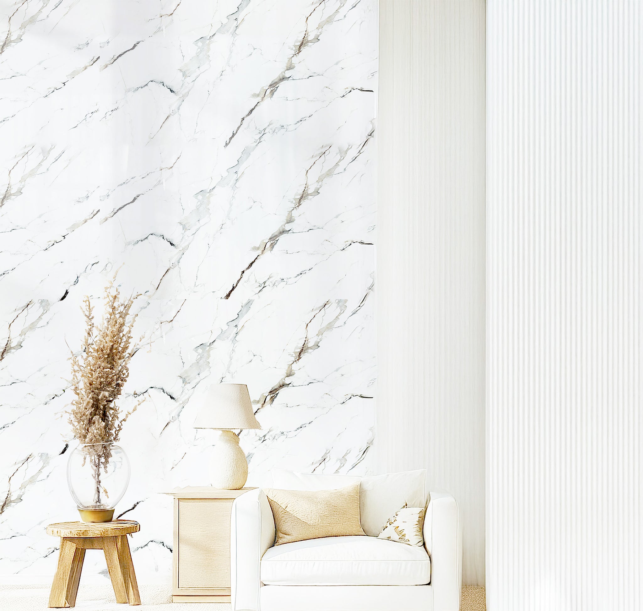 Faux Marble Wall Panels - 2 ft X 4 ft - Glossy, Waterproof Indoor Wall Cladding - White, Grey, Tan Veins