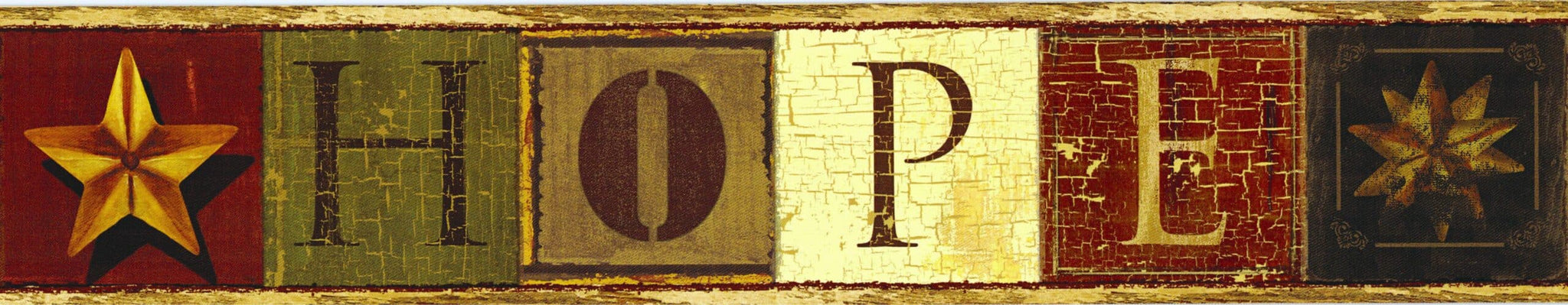 Prepasted Wallpaper Border - Patriotic Brown, Beige, Burgundy Faith, Hope, Love Wall Border Retro Design, 15 ft x 4 in (4.57m x 10.16cm)