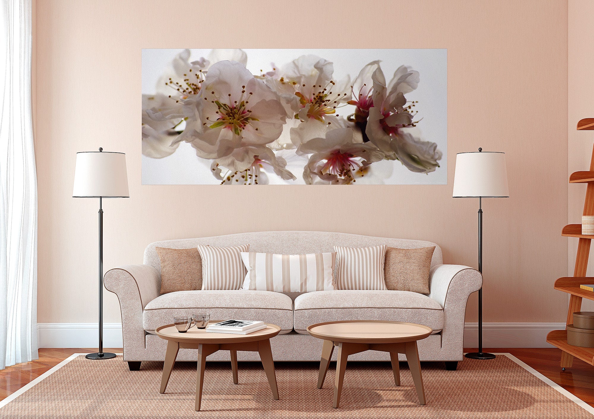 Succes Plum Blossom White Pink Green Wall Mural 80 in x 35 in