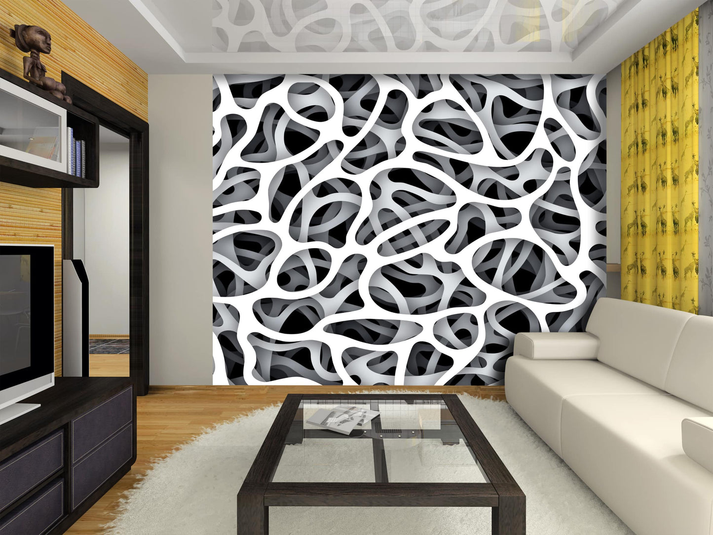 Organic Network Black White Wall Mural 142 in x 106 in