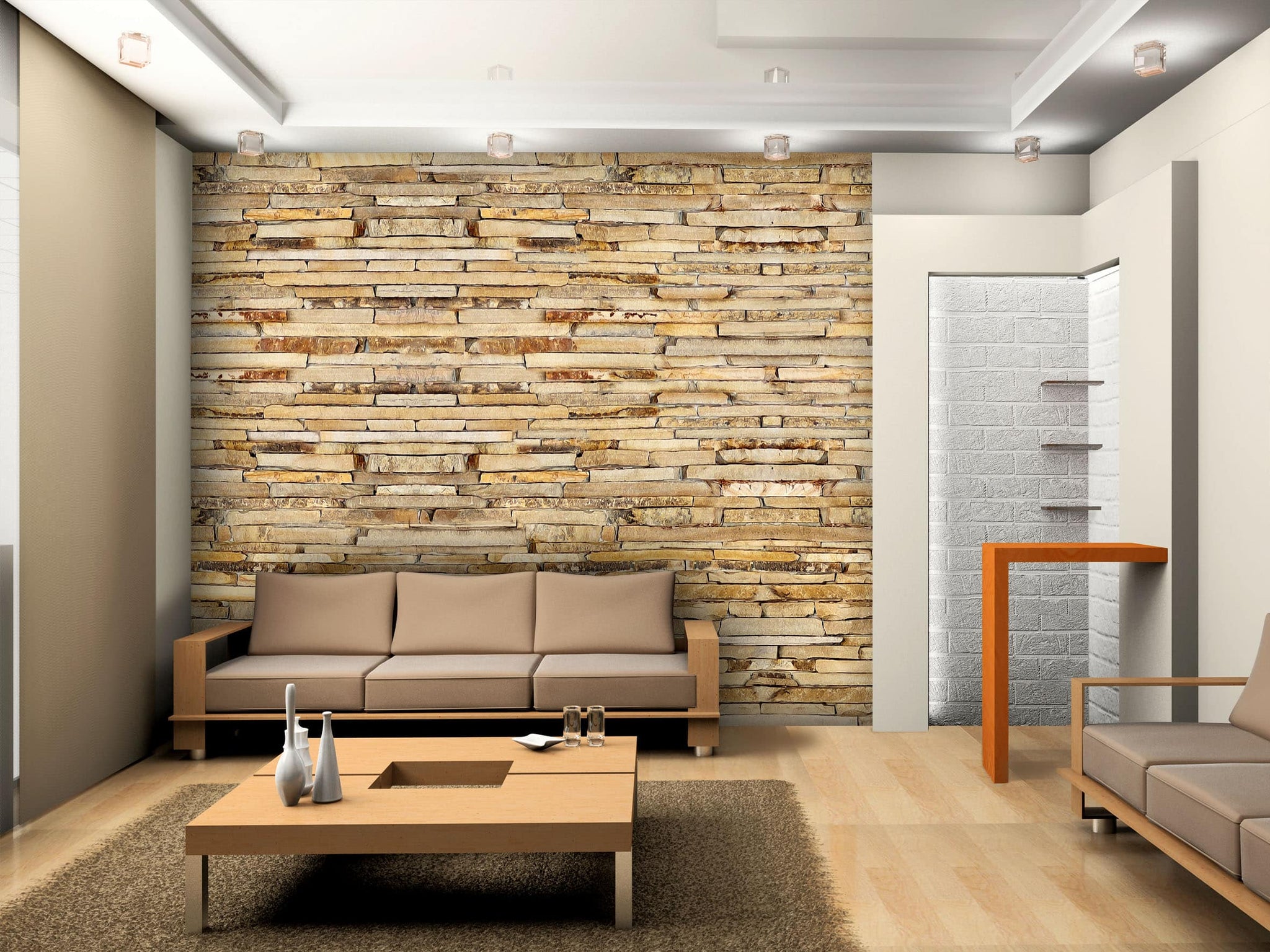 Stone Brick  Yellow Beige  Wall Mural 142 in x 106 in