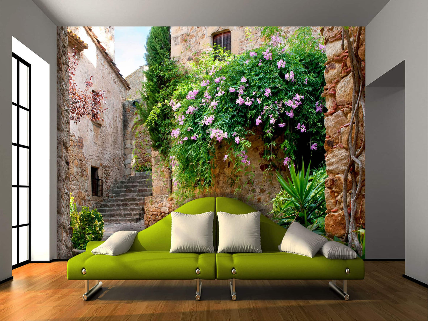 Medieval Town in Spain Green Beige Wall Mural 142 in x 106 in