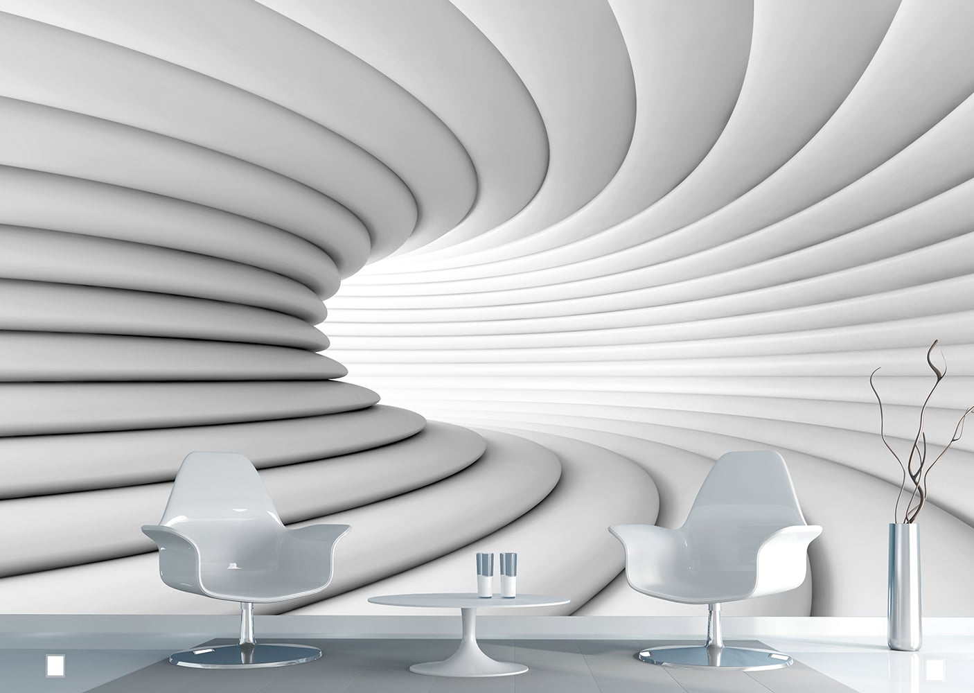 Abstract Tunnel White Wall Mural 142 in x 106 in