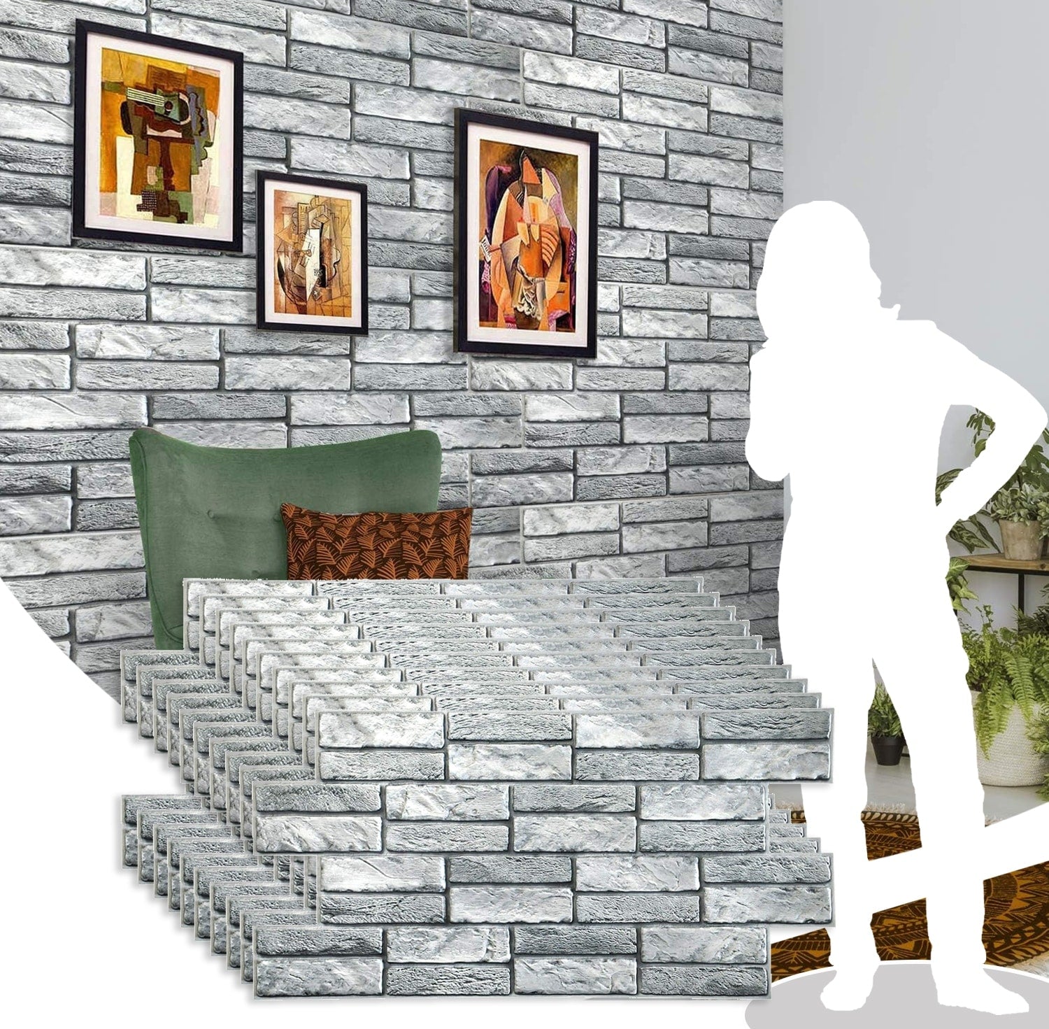 Faux bricks PVC wall panel 3d