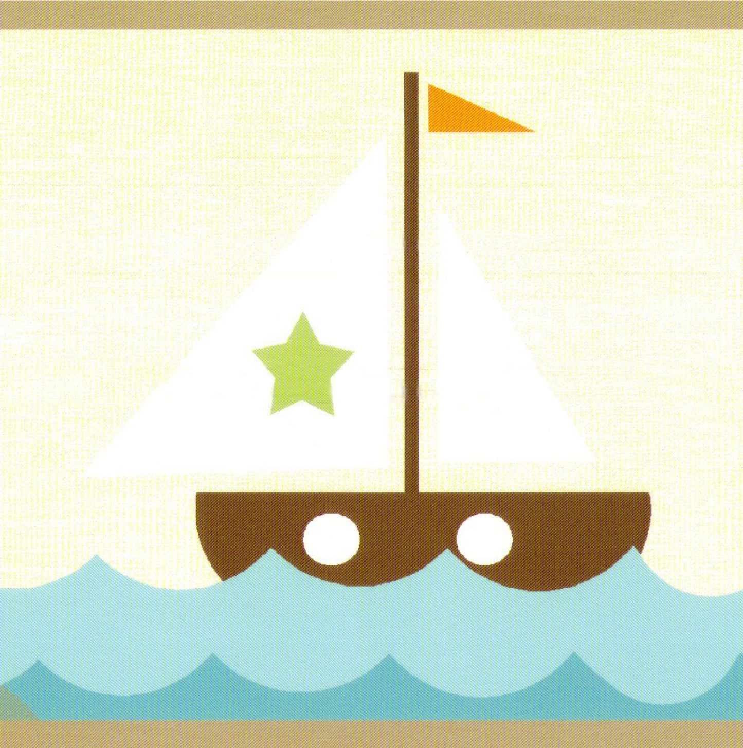 Prepasted Wallpaper Border - Kids Orange, Teal Sailboat, Sea, Lighthouse Wall Border Retro Design, 15 ft x 6 in (4.57m x 15.24cm)