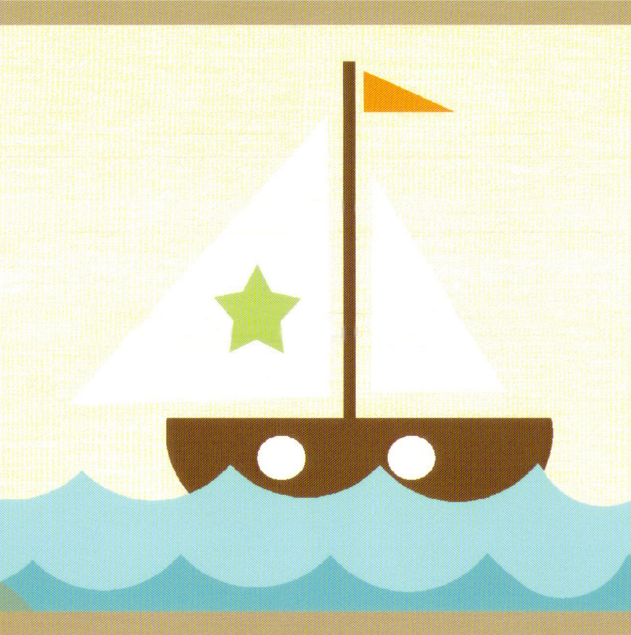 Prepasted Wallpaper Border - Kids Orange, Teal Sailboat, Sea, Lighthouse Wall Border Retro Design, 15 ft x 6 in (4.57m x 15.24cm)