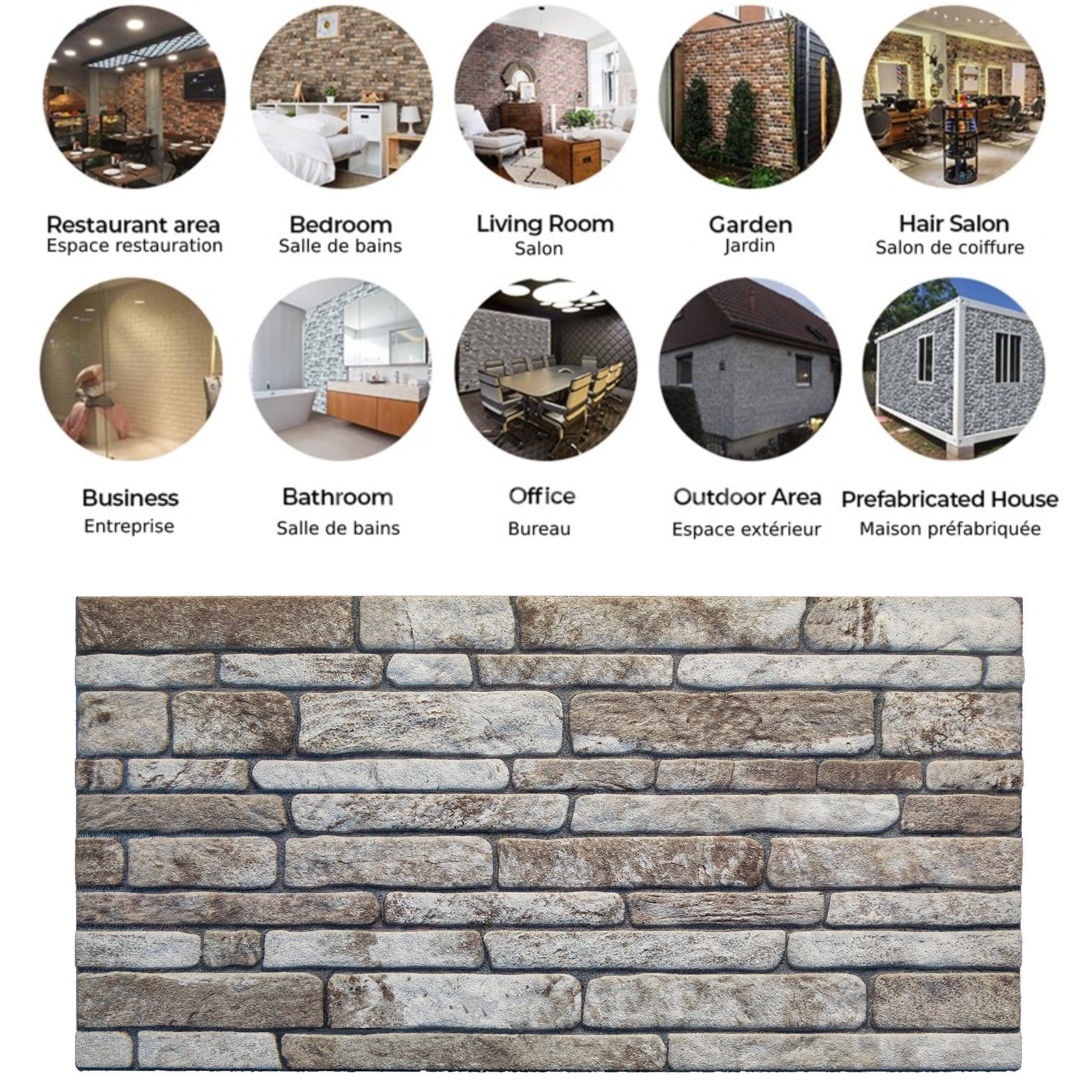 3D Wall Panels Brick Effect - Cladding, Light Brown Grey Stone Look Wall Paneling, Styrofoam Facing for Living room, Kitchen, Bathroom, Balcony, Bedroom, Set of 10, Covers 53 sq ft