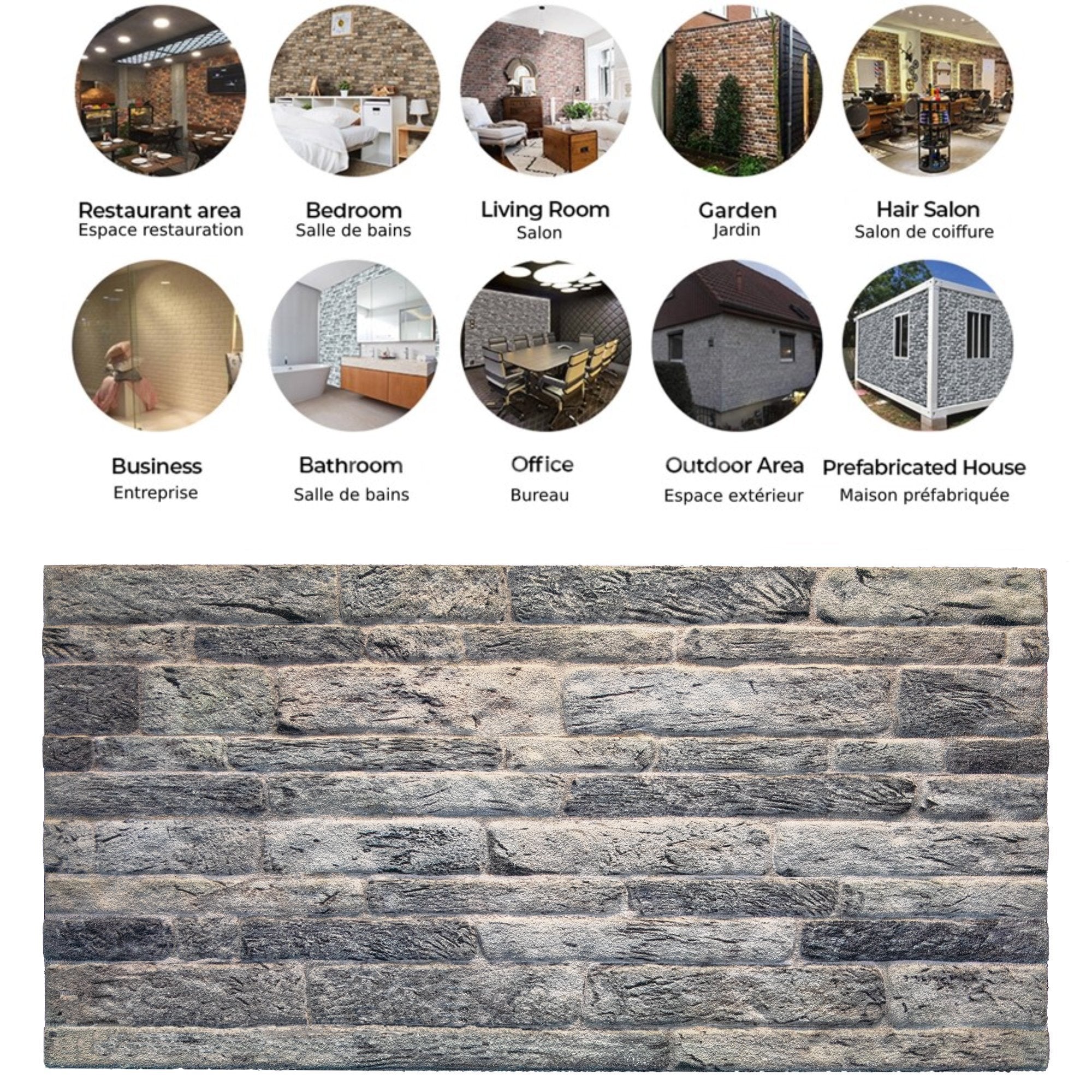 3D Wall Panels Brick Effect - Cladding, Light Grey Stone Look Wall Paneling, Styrofoam Facing for Living room, Kitchen, Bathroom, Balcony, Bedroom, Set of 10, Covers 53 sq ft