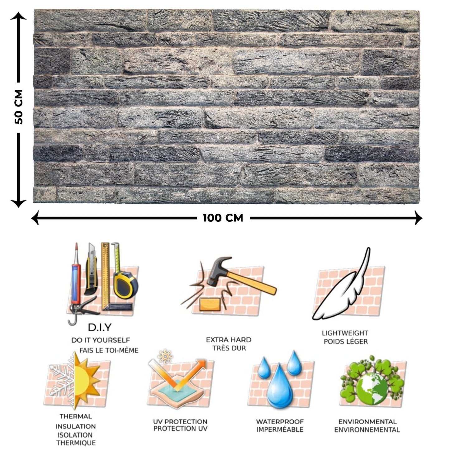 Outlet Light Grey Brick Look Wall Paneling, Styrofoam Facing, Single Panel, Covers 5.4 sq ft