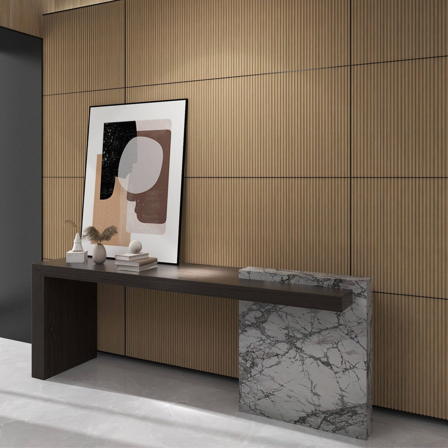 Fluted panels Wood in Brown|Beige