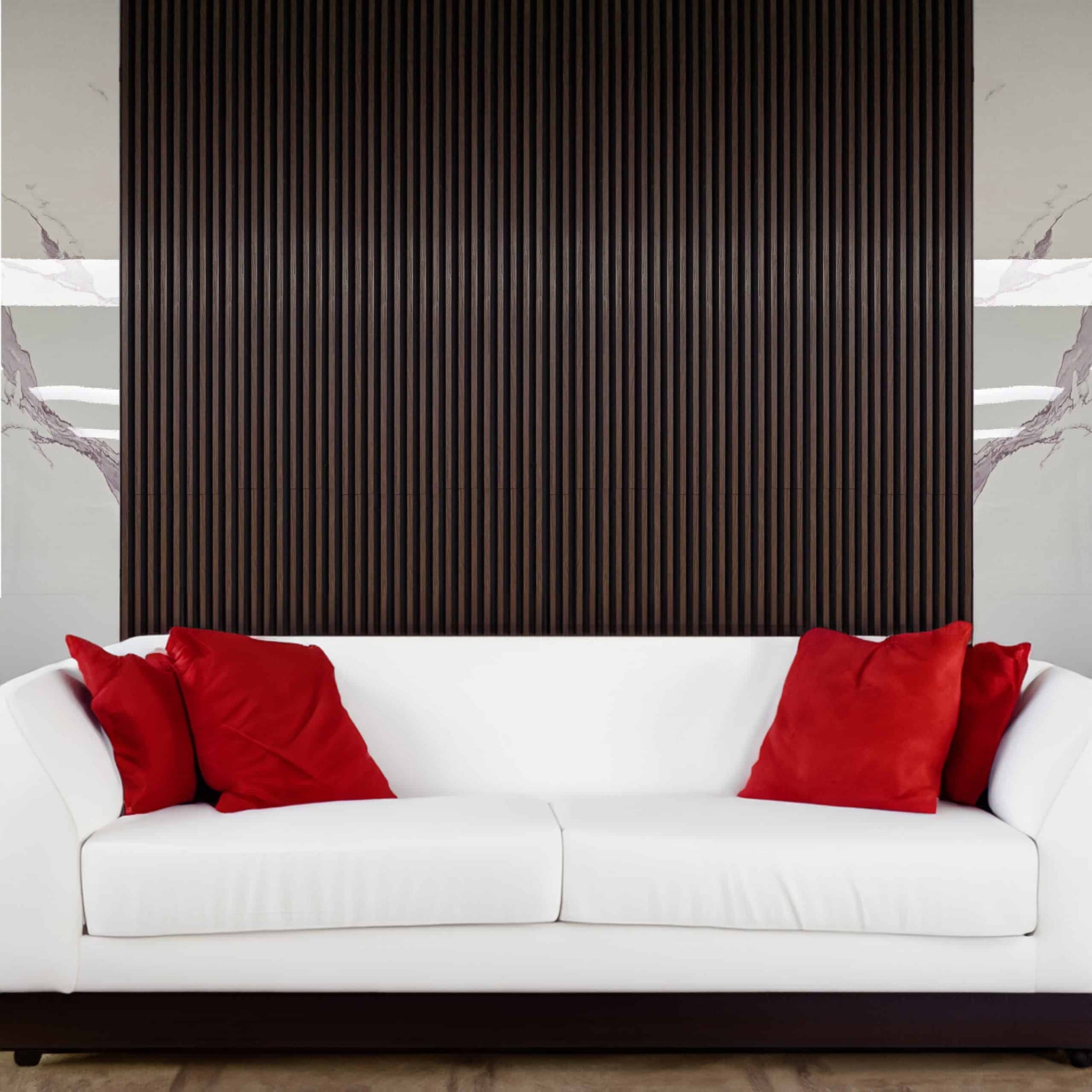 Fluted 3D Wall Panels - Modern DIY Decorative Wooden Wall Panels - Easy to Install - Walnut Brown, Black Base