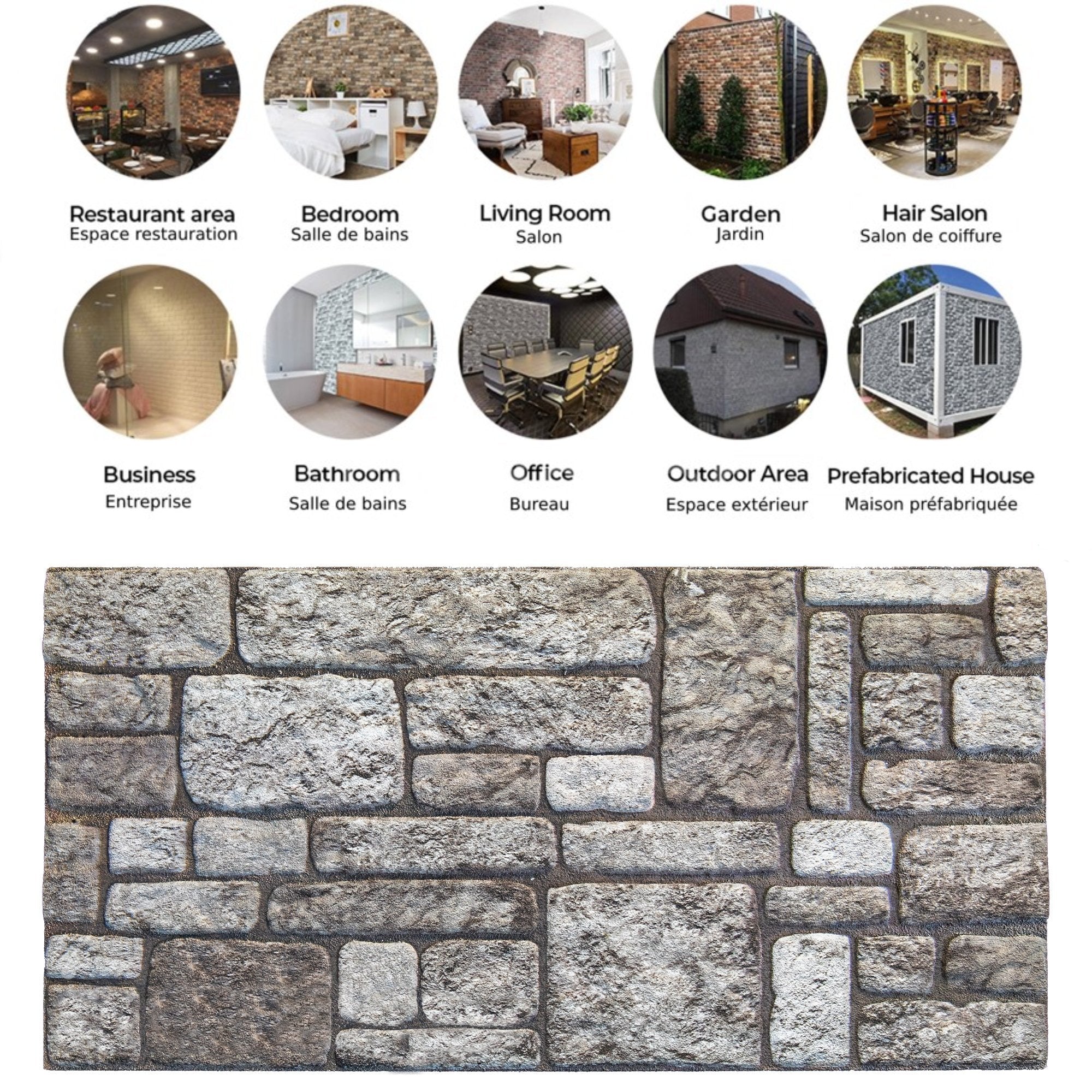 3D Wall Panels Brick Effect - Cladding, Grey Stone Look Wall Paneling, Styrofoam Facing for Living room, Kitchen, Bathroom, Balcony, Bedroom, Set of 10, Covers 53 sq ft