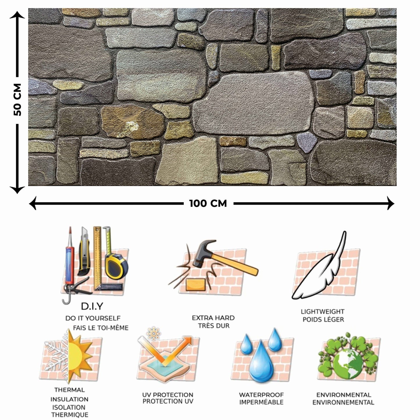 Outlet Grey Pewter Blonde Stone Look Wall Paneling, Styrofoam Facing, Single Panel, Covers 5.4 sq ft