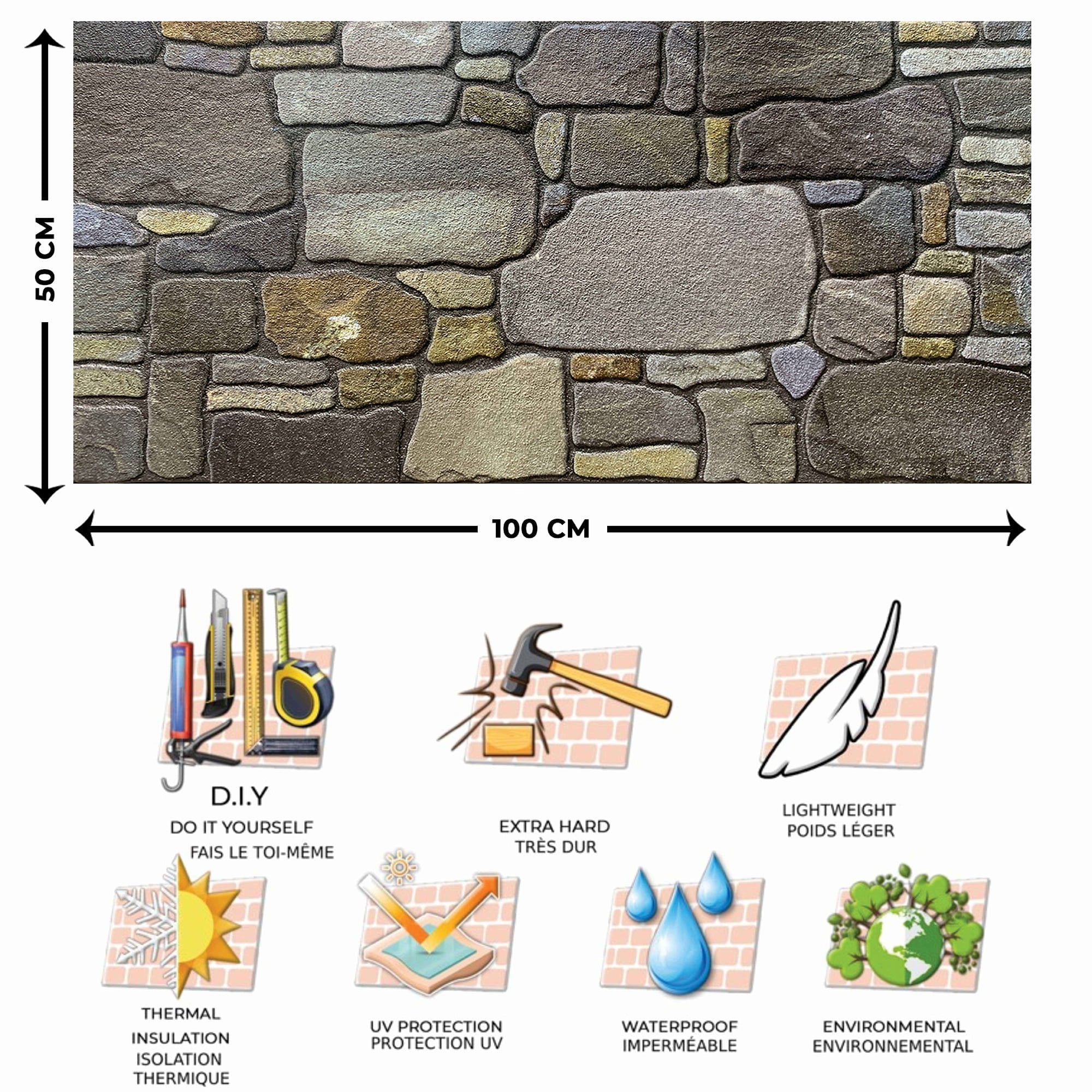 Outlet Grey Pewter Blonde Stone Look Wall Paneling, Styrofoam Facing, Single Panel, Covers 5.4 sq ft