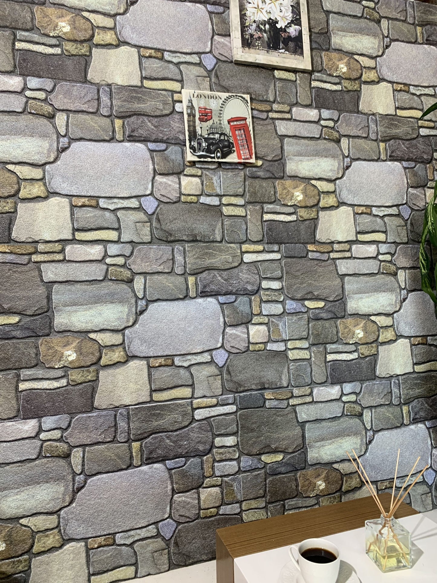 Outlet Grey Pewter Blonde Stone Look Wall Paneling, Styrofoam Facing, Single Panel, Covers 5.4 sq ft