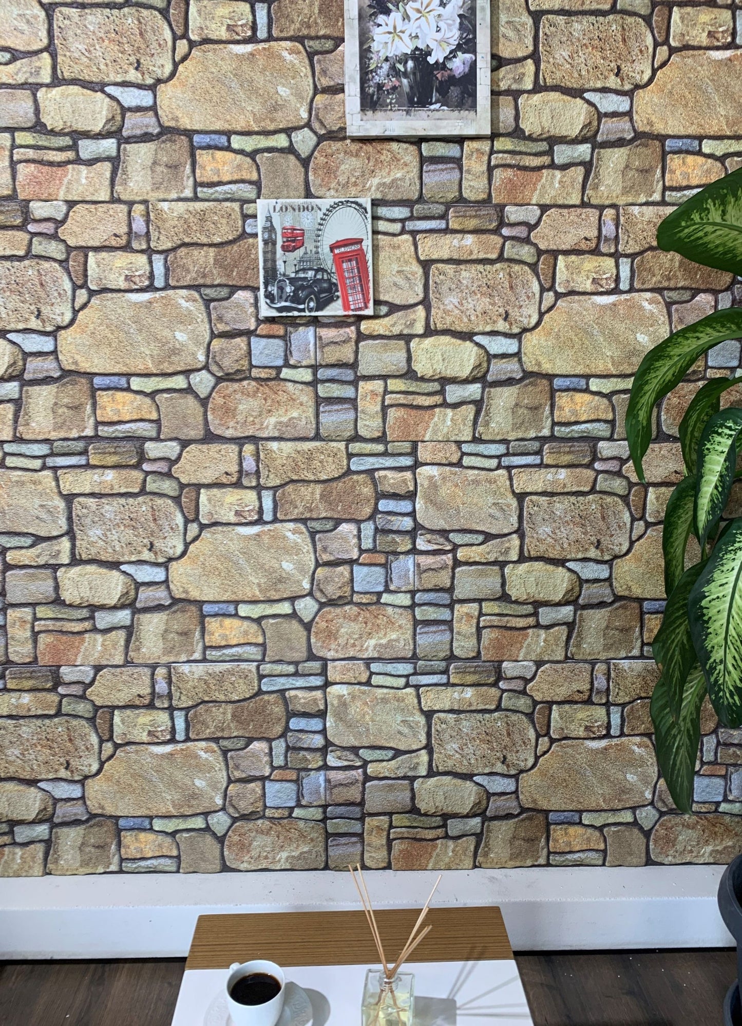 Outlet Gold Mauve Stone Look Wall Paneling, Styrofoam Facing, Single Panel, Covers 5.4 sq ft