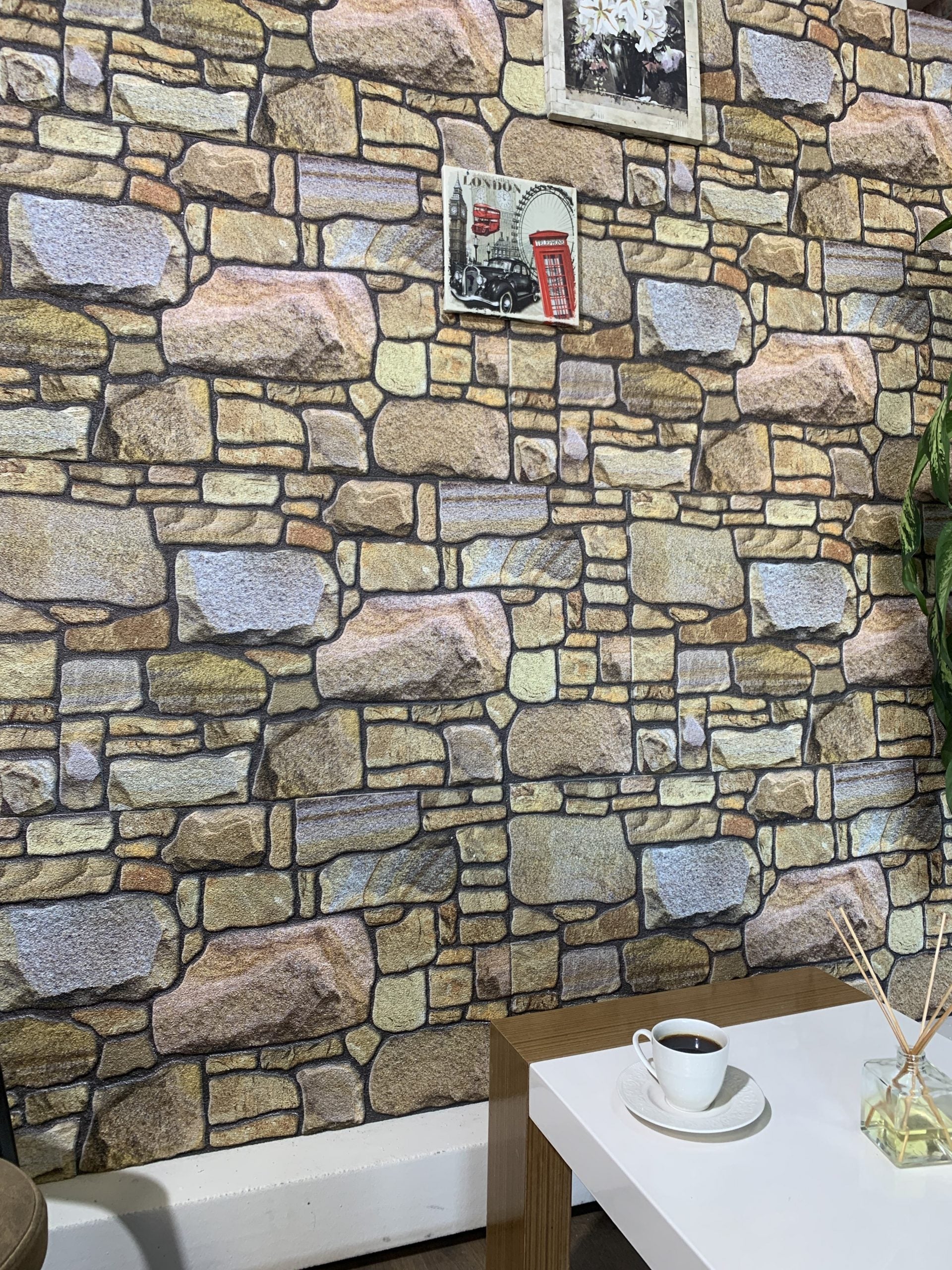 Dundee Deco 3D Wall Panels - Cladding, Beige Bronze Lilac Stone Look Wall Paneling, Styrofoam Facing for Interior and Exterior Applications, DIY, Set of 10, Covers 54 sq ft