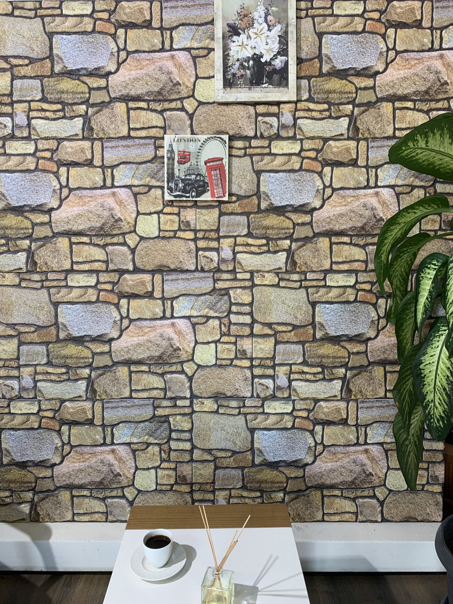 Dundee Deco 3D Wall Panels - Cladding, Beige Bronze Lilac Stone Look Wall Paneling, Styrofoam Facing for Interior and Exterior Applications, DIY, Set of 10, Covers 54 sq ft