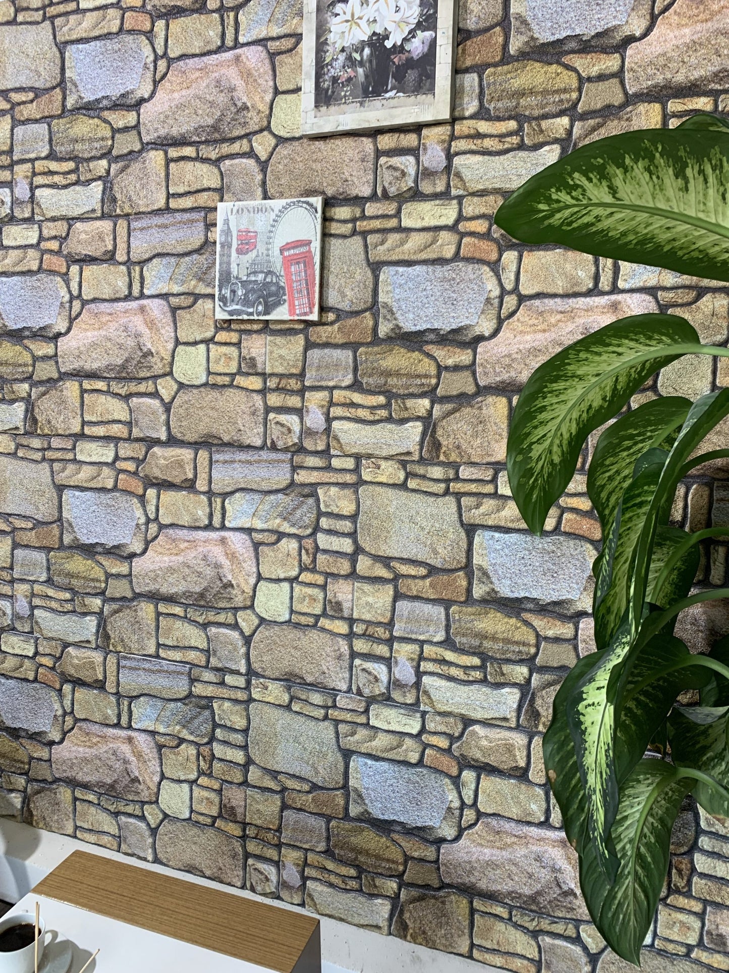 Outlet Beige Bronze Lilac Stone Look Wall Paneling, Styrofoam Facing, Single Panel, Covers 5.4 sq ft