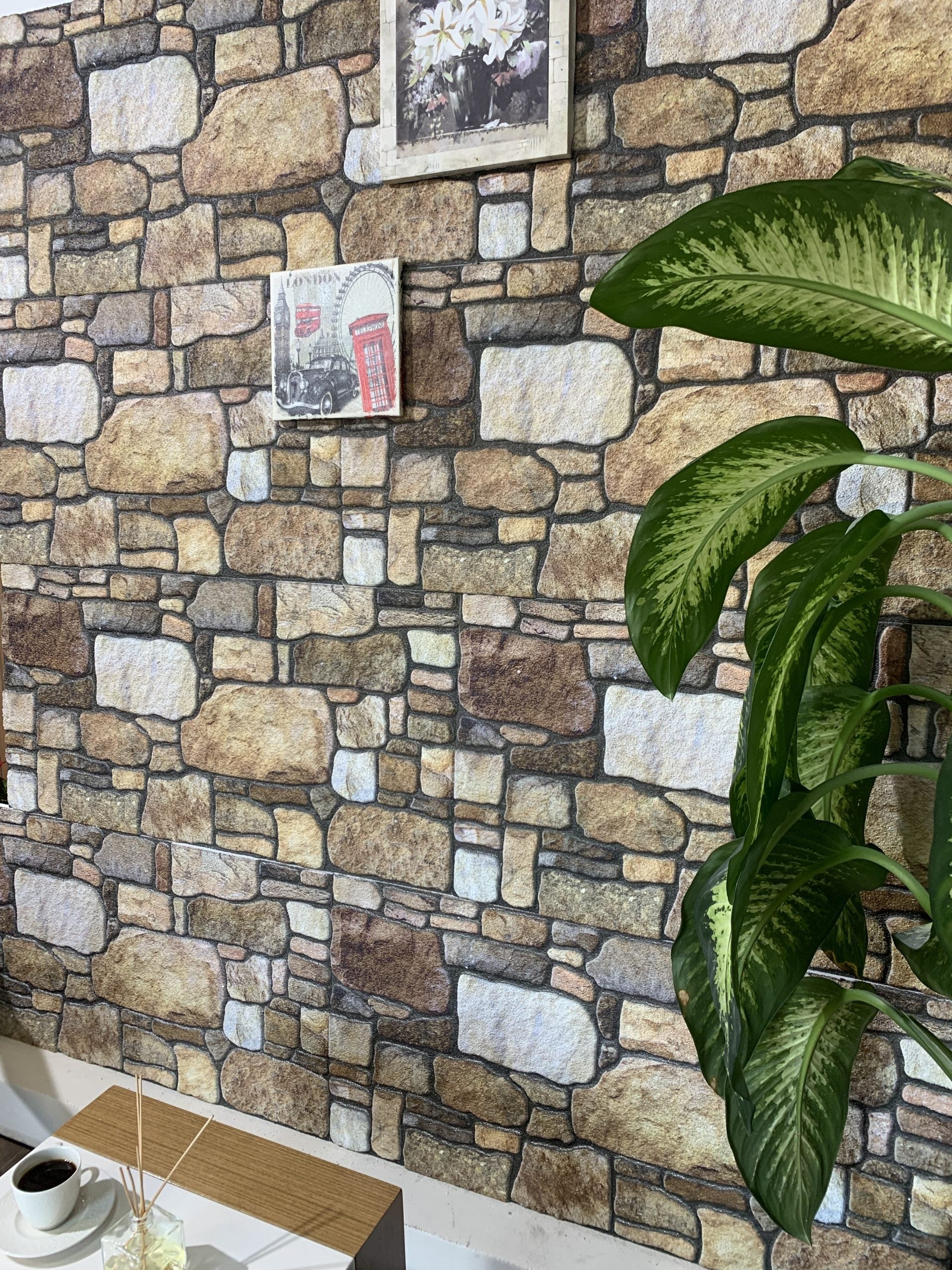 Dundee Deco 3D Wall Panels - Cladding, Brown Off-White Stone Look Wall Paneling, Styrofoam Facing for Interior and Exterior Applications, DIY, Set of 10, Covers 54 sq ft