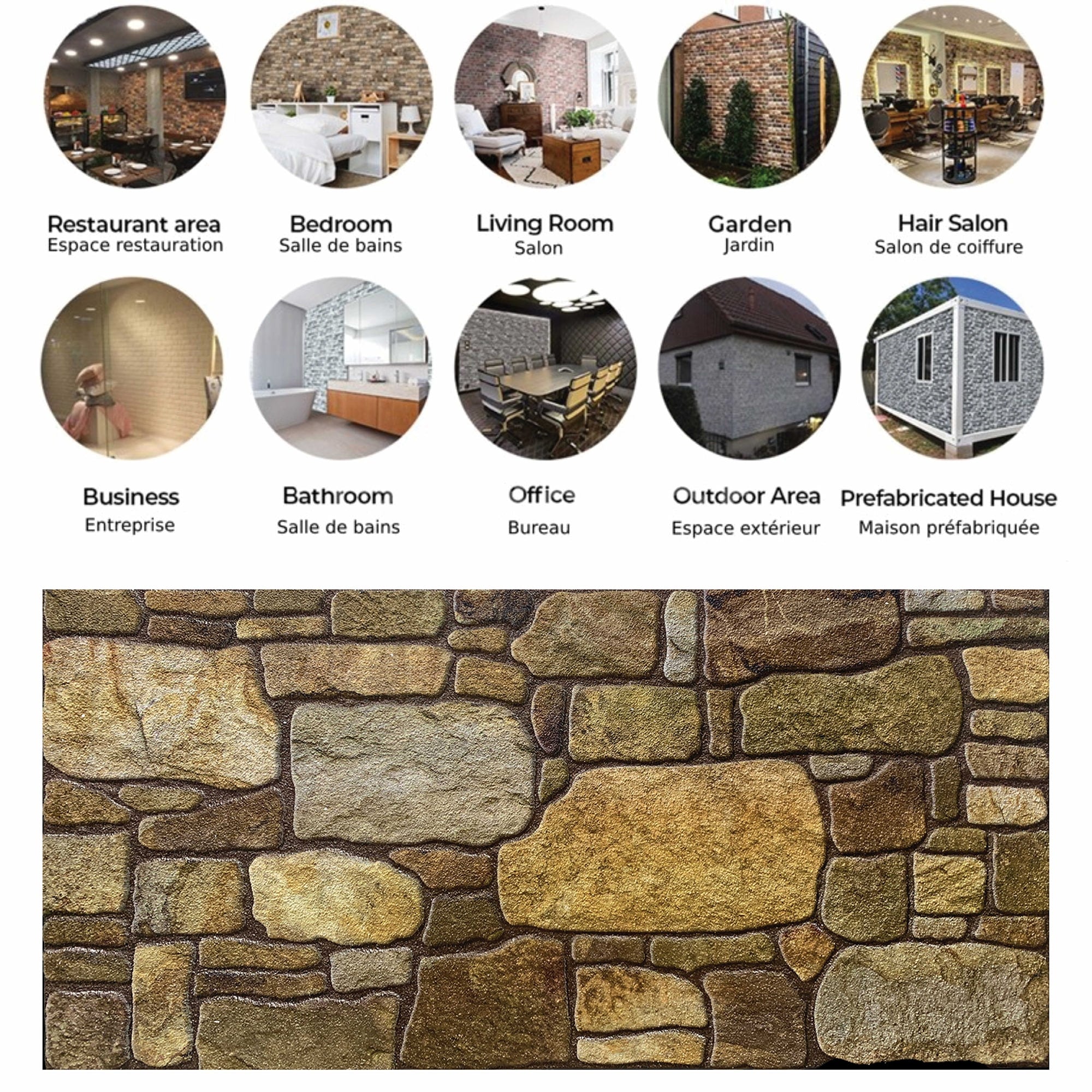 Dundee Deco 3D Wall Panels - Cladding, Gold Brown Stone Look Wall Paneling, Styrofoam Facing for Interior and Exterior Applications, DIY, Set of 10, Covers 54 sq ft