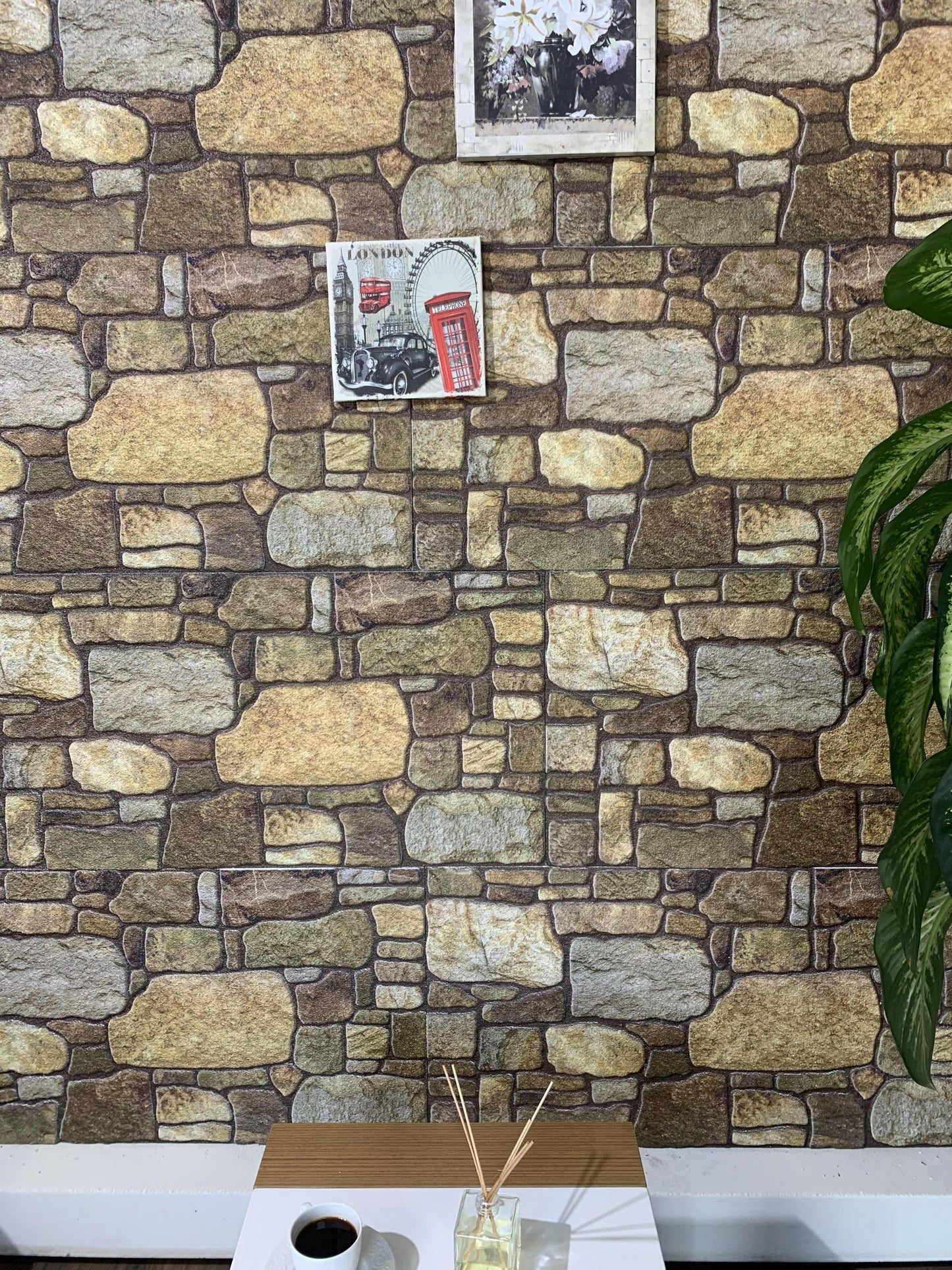 Outlet Gold Brown Stone Look Wall Paneling, Styrofoam Facing, Single Panel, Covers 5.4 sq ft