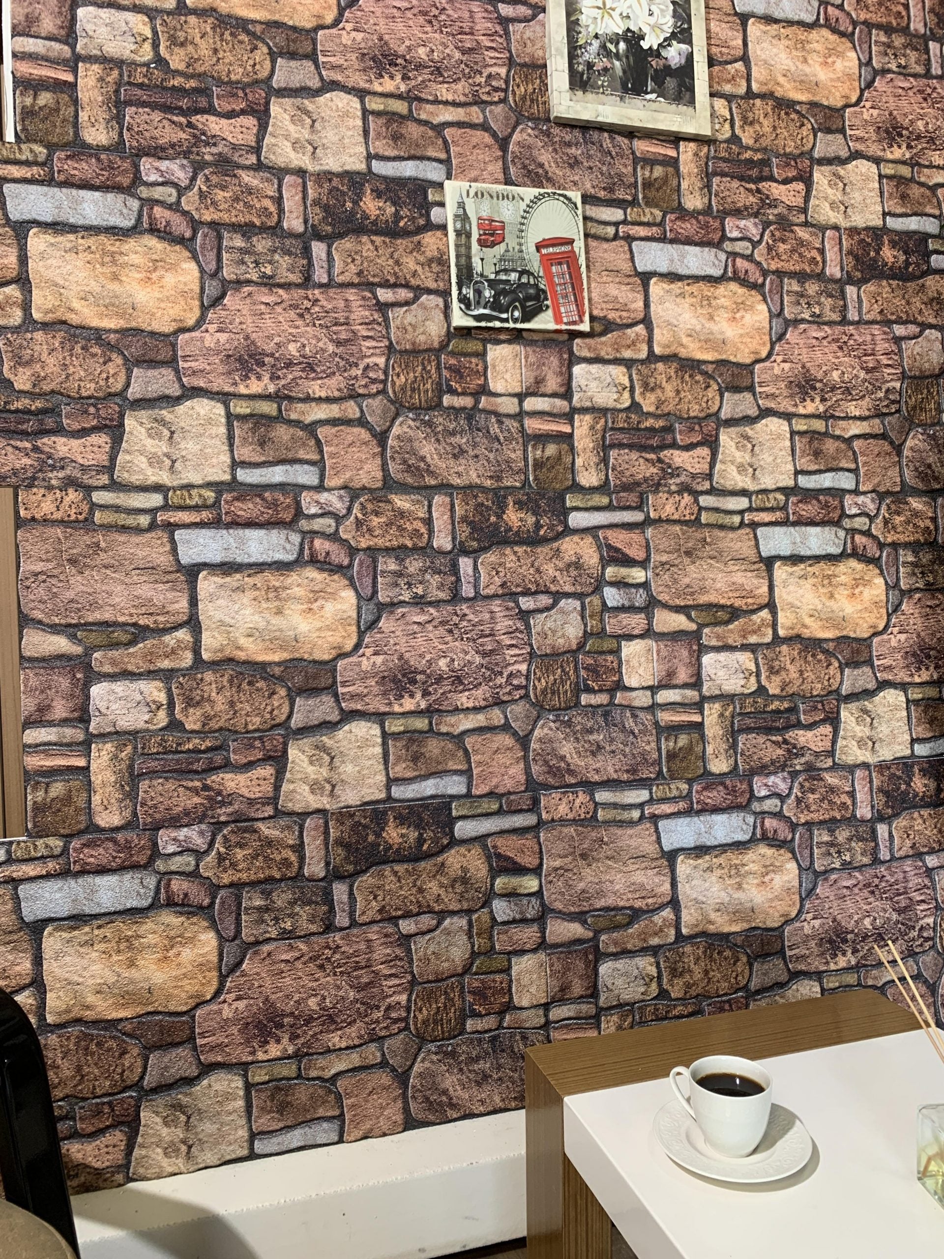 Dundee Deco 3D Wall Panels - Cladding, Copper Brown Sepia Stone Look Wall Paneling, Styrofoam Facing for Interior and Exterior Applications, DIY, Set of 10, Covers 54 sq ft