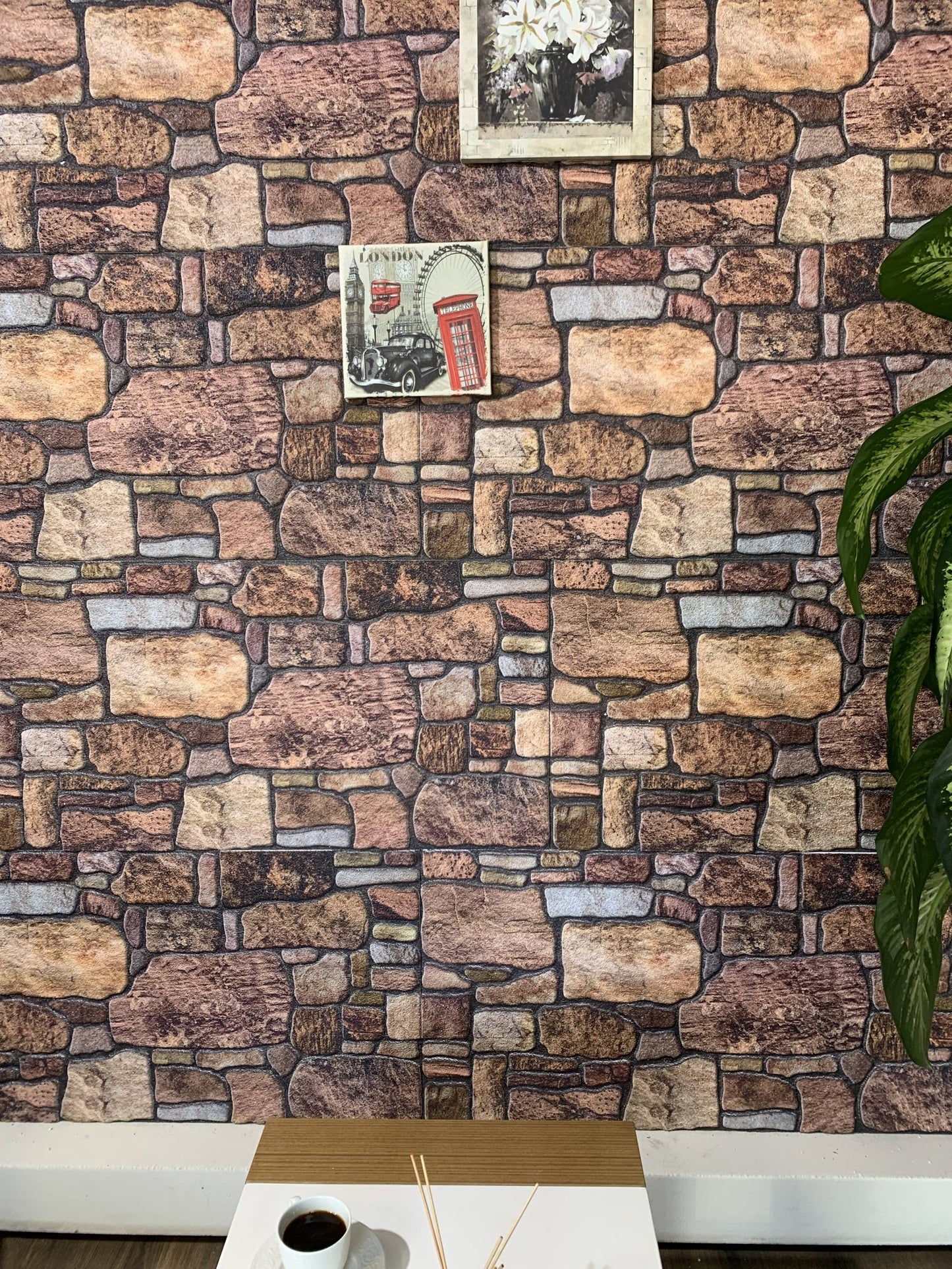 Dundee Deco 3D Wall Panels - Cladding, Copper Brown Sepia Stone Look Wall Paneling, Styrofoam Facing for Interior and Exterior Applications, DIY, Set of 10, Covers 54 sq ft