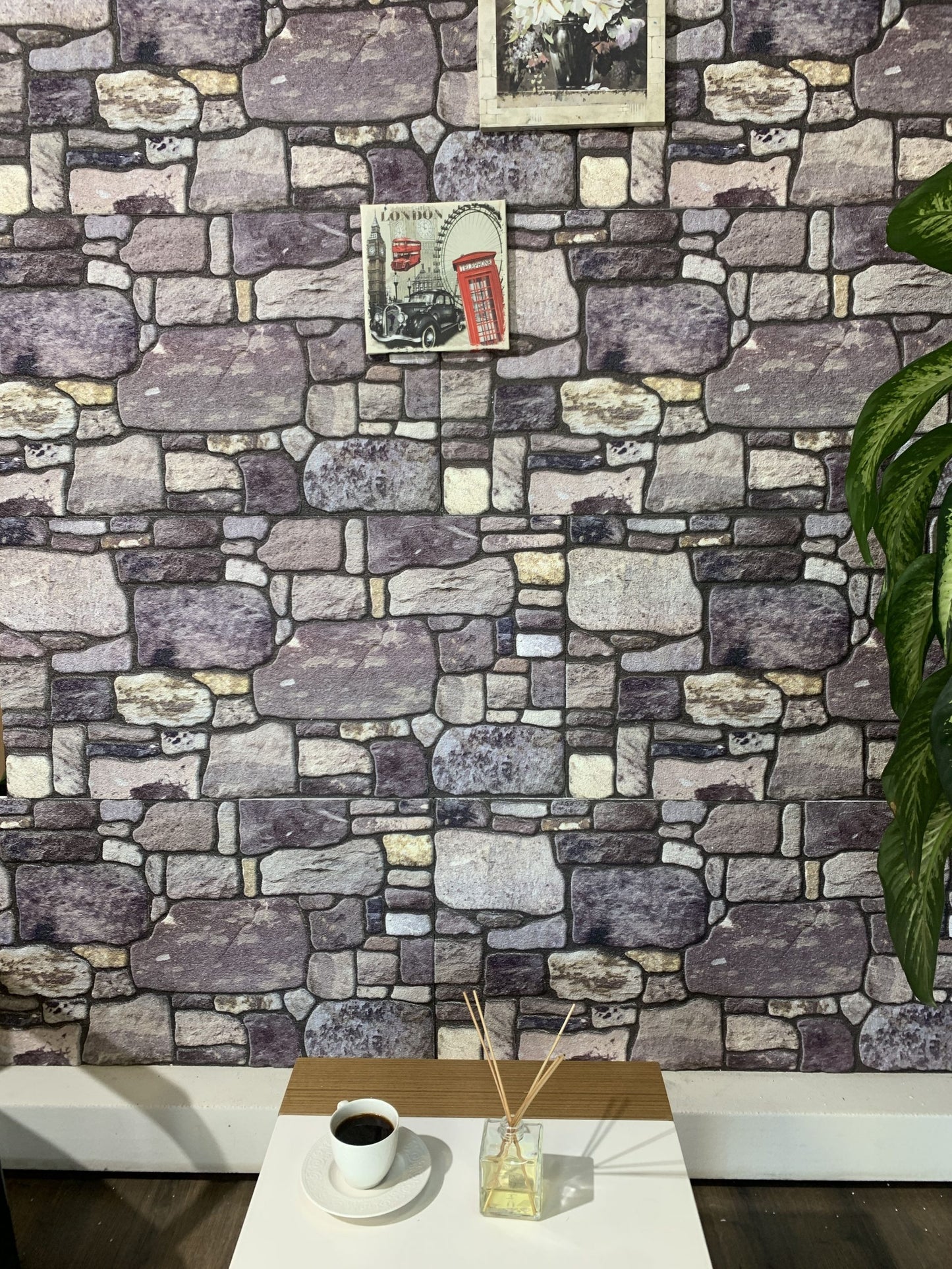 Dundee Deco 3D Wall Panels - Cladding, Purple Cream Stone Look Wall Paneling, Styrofoam Facing for Interior and Exterior Applications, DIY, Set of 10, Covers 54 sq ft